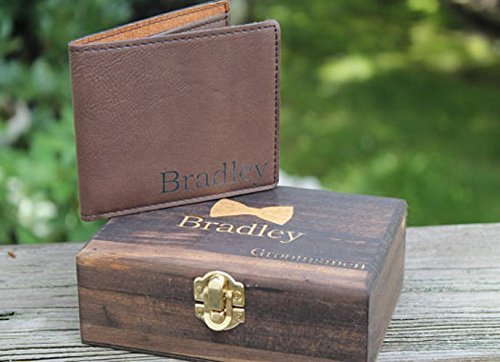 Handcrafted Wooden Gift Box Set with Brown Leather Wallet - Rustic Wedding & Groomsmen Gift - Perfect for Anniversaries, Birthdays & Special Occasions