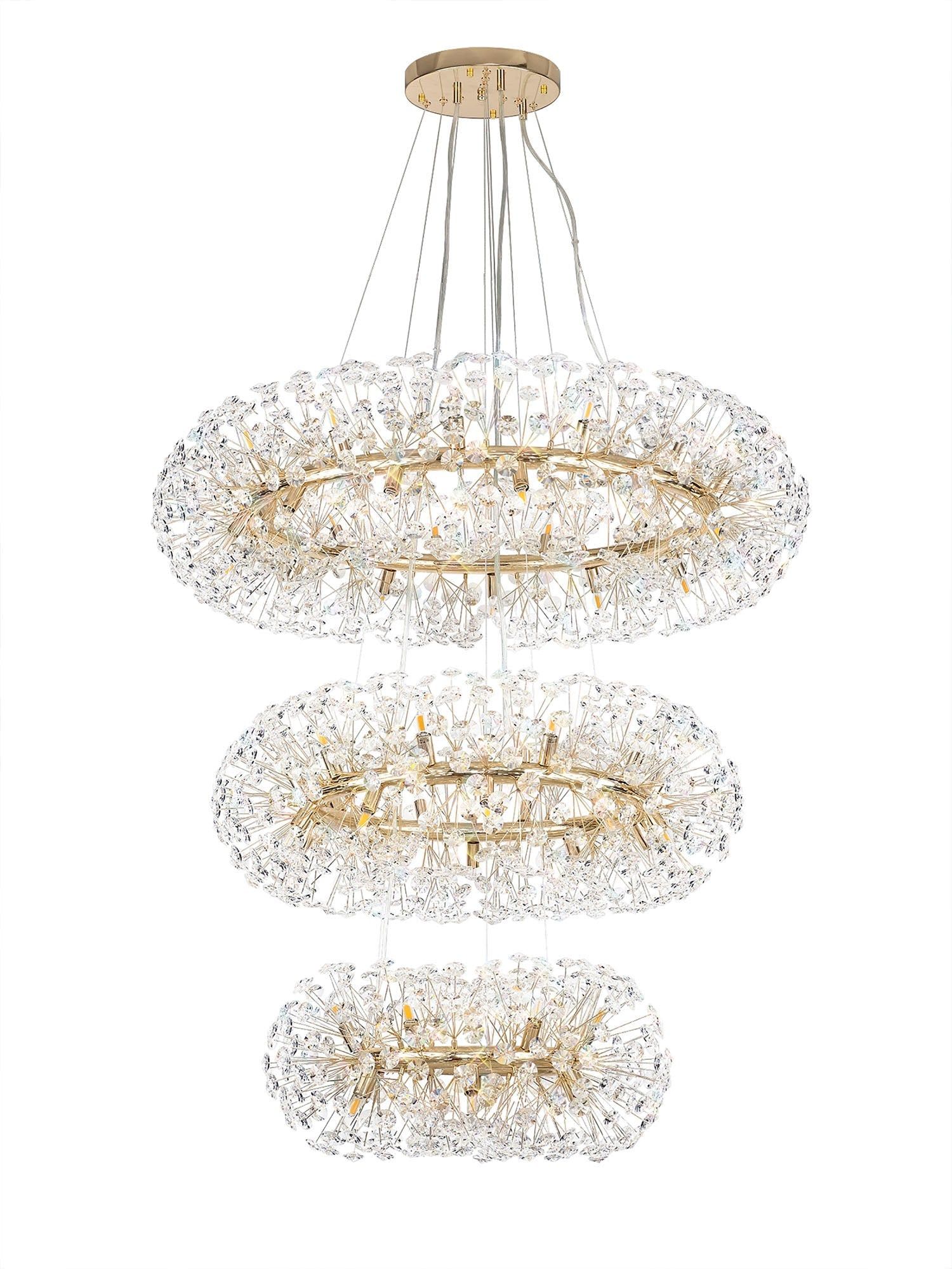 Bellagio 3-Tier Pendant Light Fixture - 58 G9 Bulb Chandelier in Chrome/Gold/Crystal Finish - Perfect for Dining Room, Foyer, or Luxury Home Decor