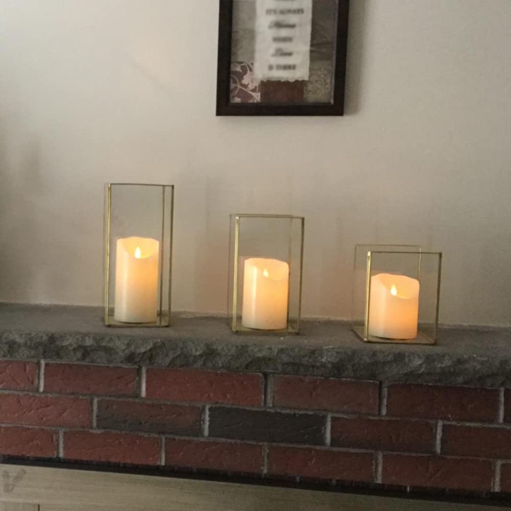 Premium Glass Hurricane Candle Holder Set of 18 - Gold Large Table Centerpiece & Tall Floor Square Pillar Candle Holders for Wedding, Anniversary, Party Decor - Elegant Fireplace & Dining Room Lighting Accessories (Perfect for Romantic Dinners, Holiday Decorations and Special Events)