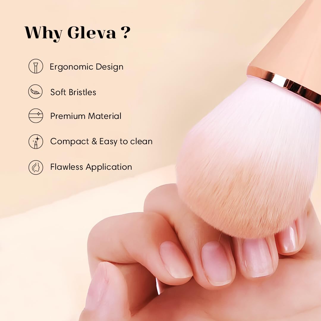 Gleva Professional Powder & Blush Cheek Brush - Multipurpose Travel Makeup Brush for Cheeks, Forehead, Jawline & Nose Blending - Flawless Highlighter & Loose Powder Brush (Black) - Perfect for Everyday Makeup, Travel & Professional Makeup Artists