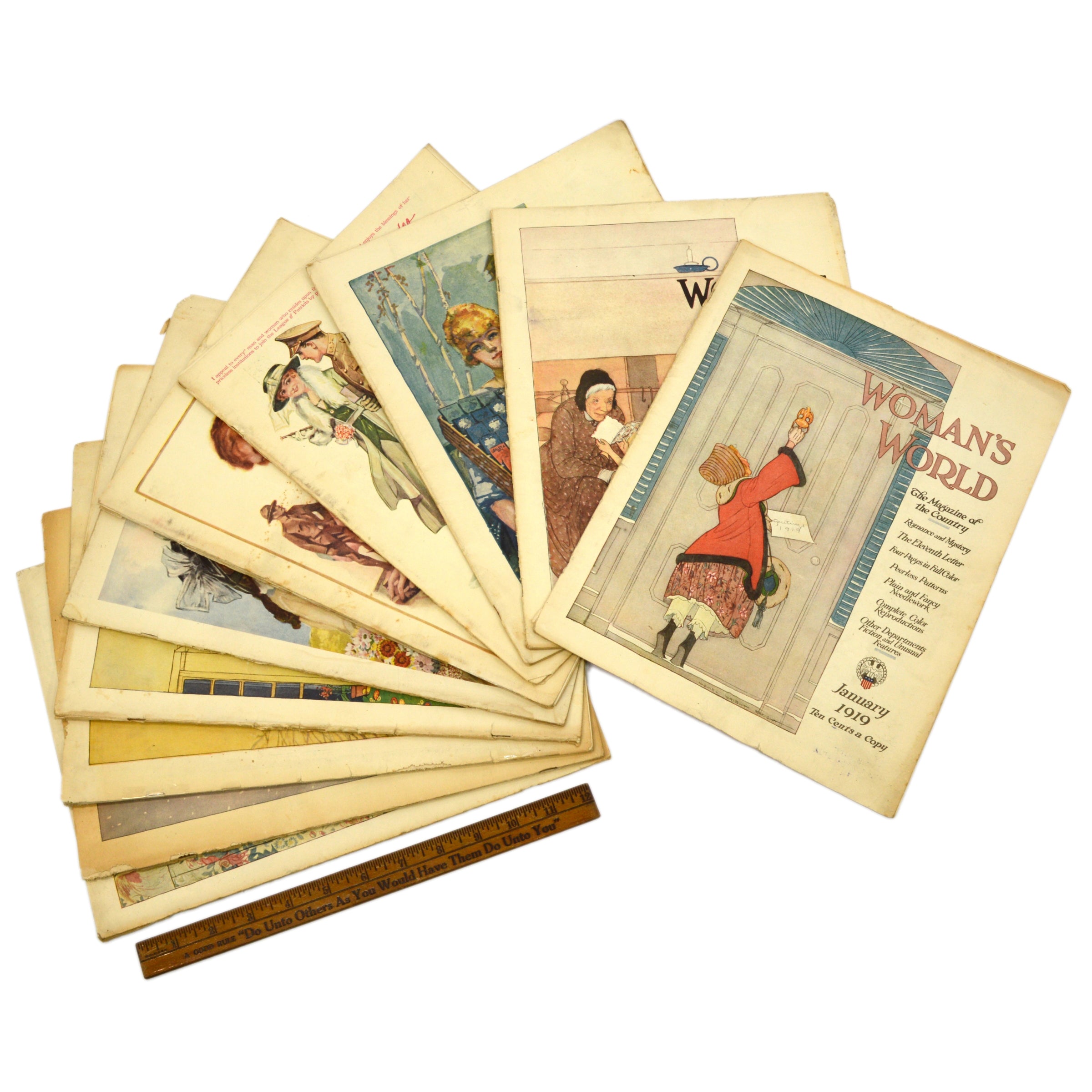 Vintage Woman's World Magazine Collection - Lot of 10 Antique Issues from 1919 with Original Covers | Perfect for Historical Research, Home Decor & Collector's Display