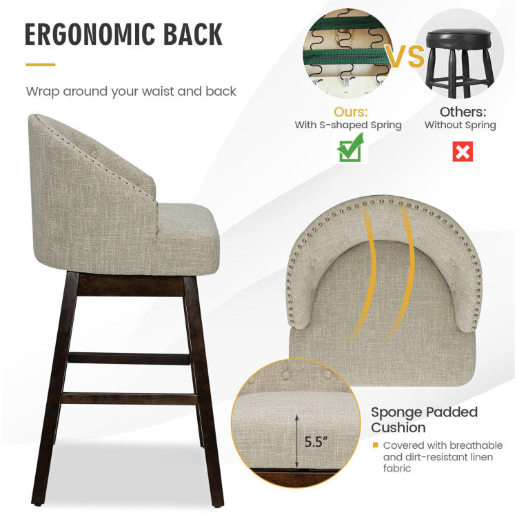 Costway 2-Pack Swivel Bar Stools with Padded Backrest & Rubber Wood Legs - Modern Kitchen Counter Stools for Home, Bar, Cafe & Restaurant Use