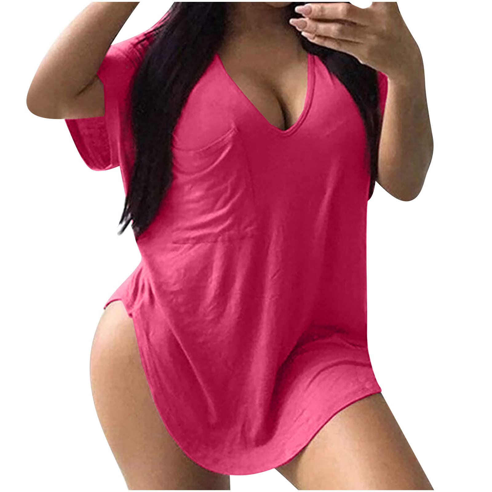Plus Size Women's Casual Scoop Neck T-Shirt - Oversized Summer Tee Top, Sexy Blouse for Everyday Wear, Date Night & Beach Outfits
