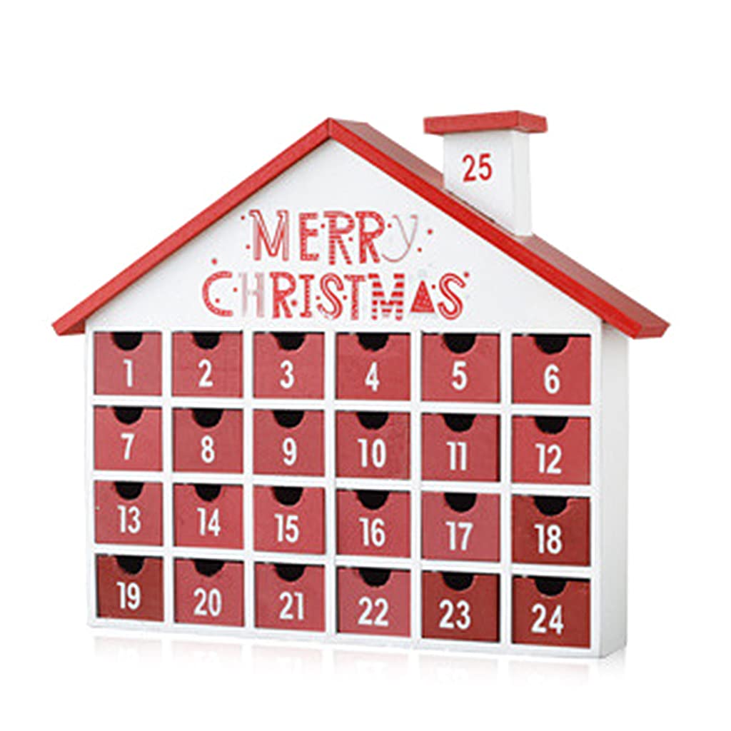 Yeahii Christmas Wooden Advent Calendar House with Storage Drawers & LED Lights - Holiday Countdown Decor for Home, Gift, Party & Festive Celebration