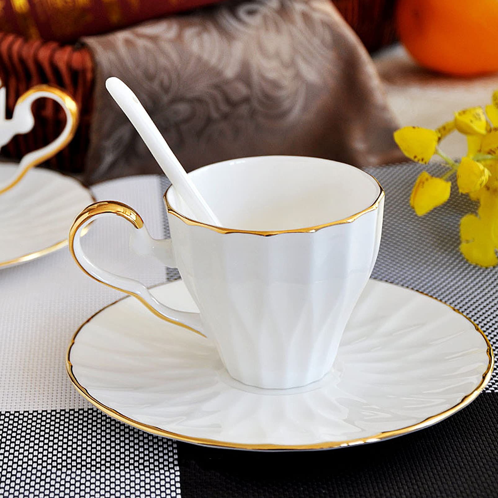 Premium White Bone China Cappuccino & Espresso Cup Set with Saucers - Elegant Ceramic Coffee Mugs for Home, Café & Travel Use