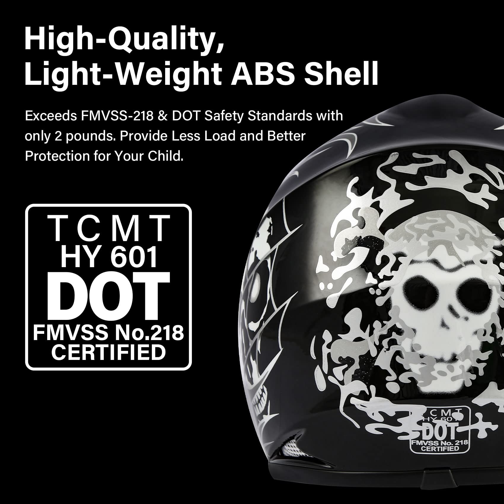 SLMOTO Youth Kids Motorcycle Helmet - DOT Approved Motocross, Offroad, Street & Dirt Bike Helmet with Skull Design - Includes Goggles & Gloves for Safe Riding (Perfect for ATV, MX, and Off-Road Adventures)