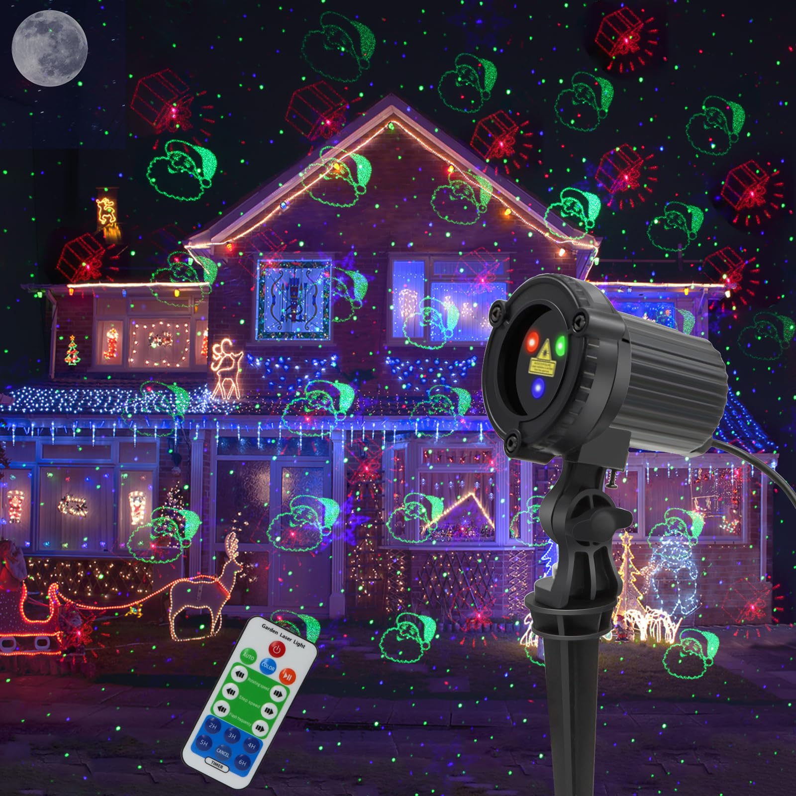 Christmas Laser Lights Outdoor Projector - RGB Red Green Blue with 20 Holiday Light Patterns for Xmas, New Year & Winter Decorations | Perfect for House, Yard, Garden & Party Decor