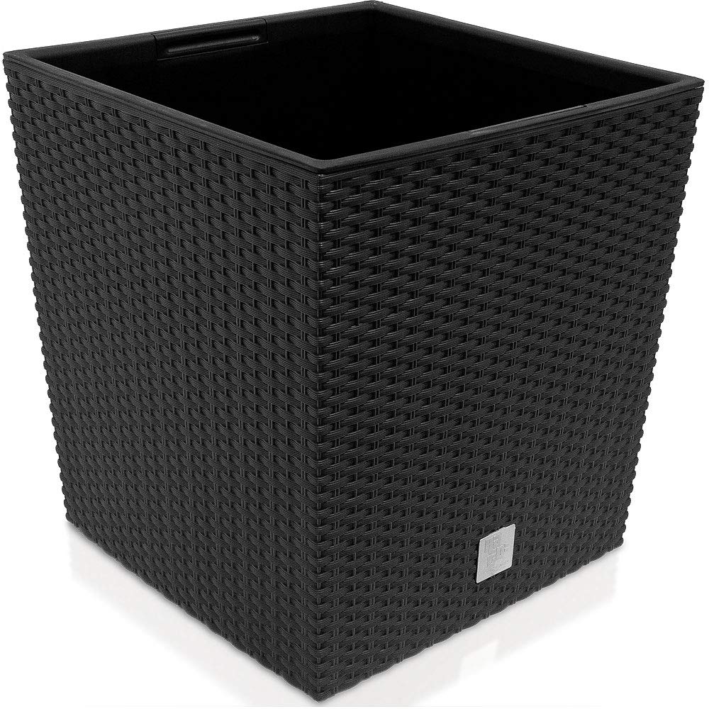 64L Anthracite Flower Pot with Handle - Durable Polyrotin Planter for Indoor & Outdoor Use - Perfect for Home, Garden, and Patio Decor