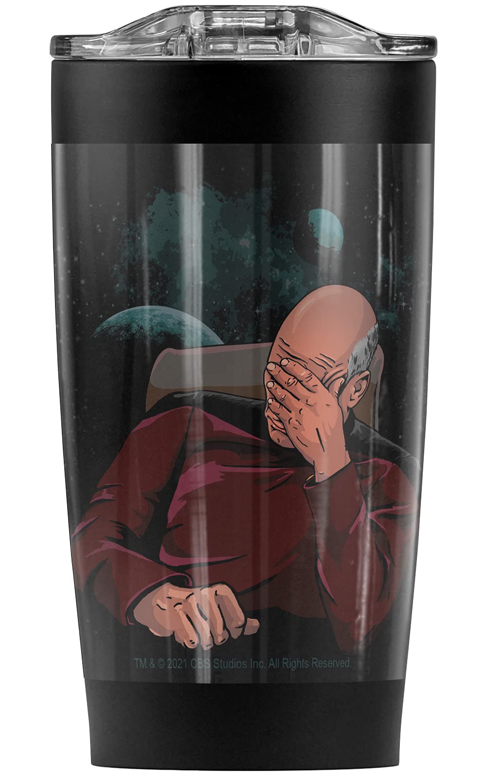 Star Trek Face Palm Picard Stainless Steel Tumbler 20oz - Vacuum Insulated Travel Mug with Leakproof Lid - Keeps Hot & Cold for Hours - Perfect for Coffee, Tea, Iced Drinks - Great Gift for Sci-Fi Fans & Office Use