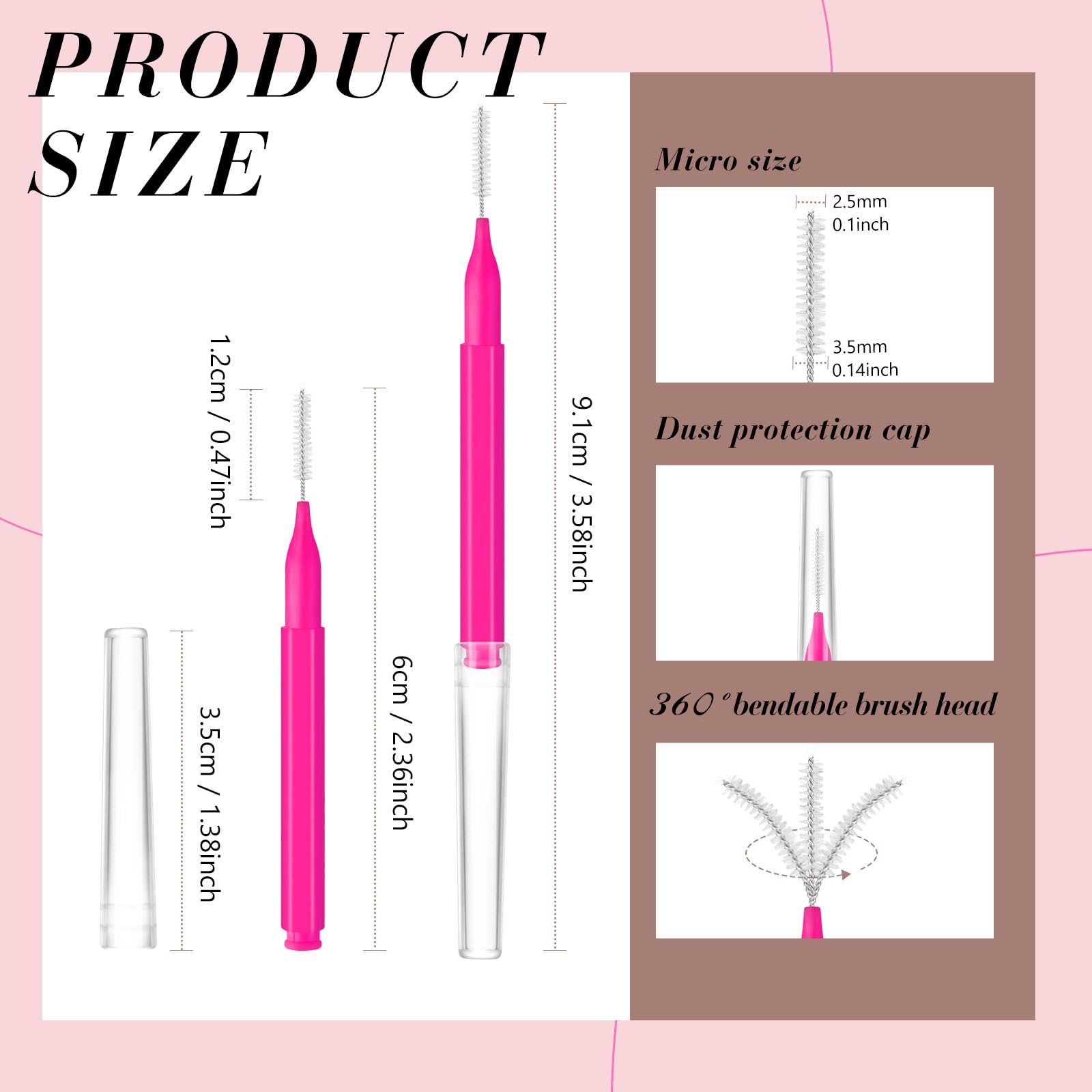 100 Pieces Micro Eyebrow Brush with Cap - Professional Brow Lamination & Eyelash Extension Tools - Multifunctional Eyebrow Brush & Lash Comb for Perfect Brows & Lashes (Pink) - Ideal for Salon, Home Use & Professional Makeup Artists