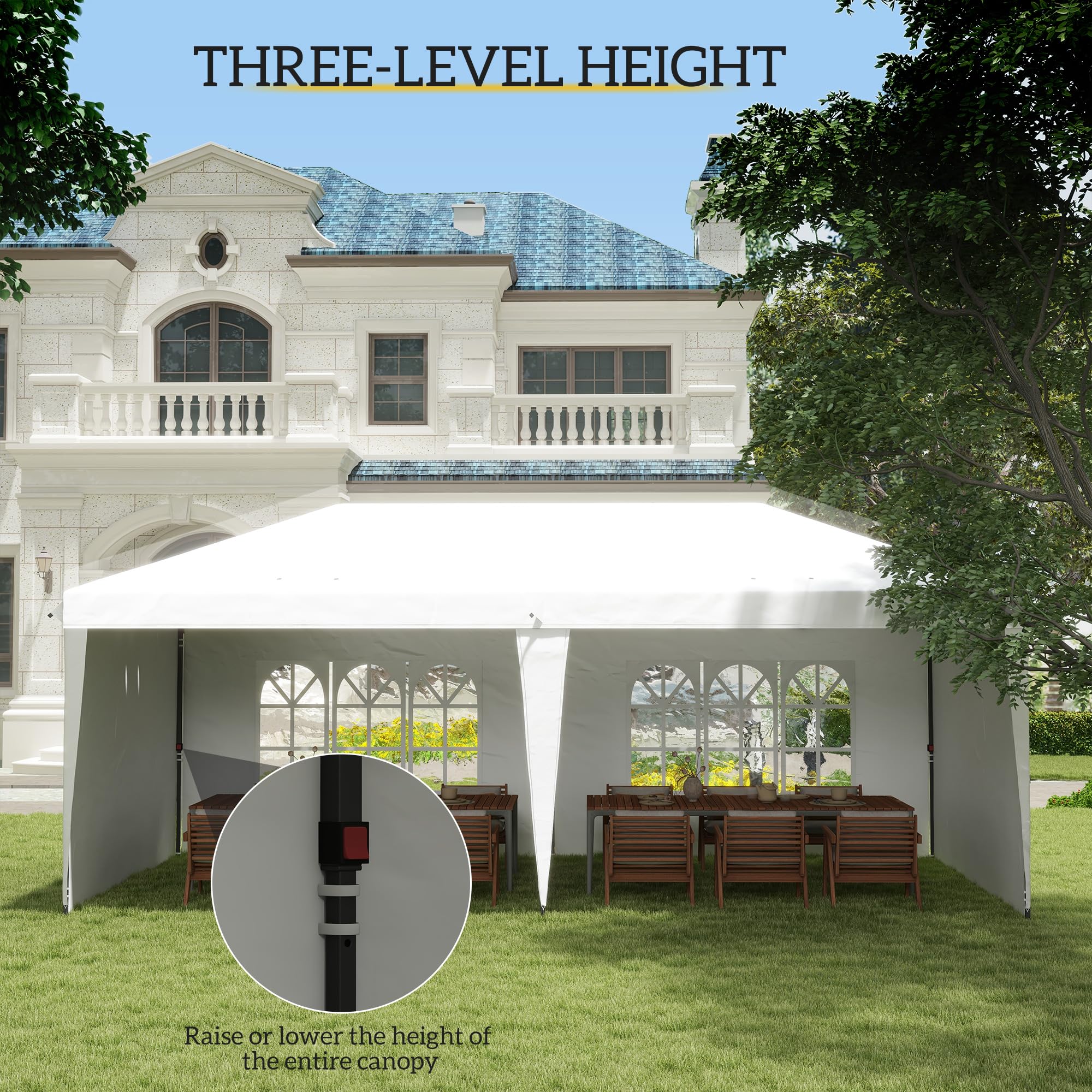 Outsunny 10' x 20' Heavy Duty Pop Up Canopy Tent with 4 Removable Sidewalls - Waterproof Instant Shelter Gazebo for Outdoor Parties, Camping, Beach, Backyard, Garden & Patio - Includes Carrying Bag (White)