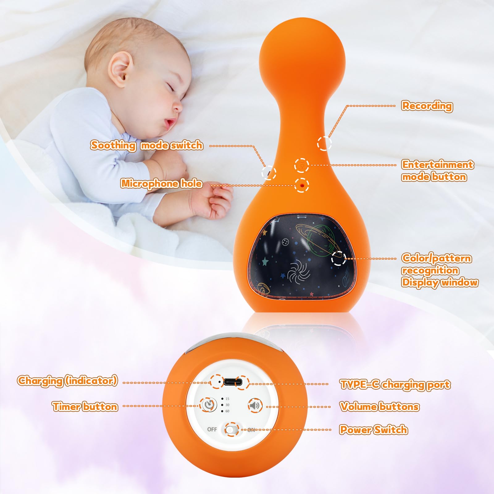 Baby White Noise Machine - Portable Sound Soother with 7 Calming Sounds & Recordable Function | Wobble Feature for Better Sleep | Perfect for Nursery, Travel, Home Use & Baby Shower Gifts | Helps Infants Sleep Peacefully