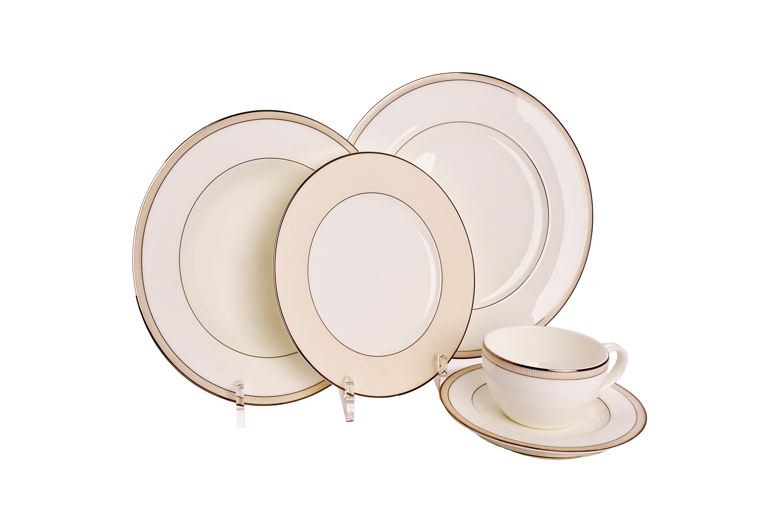 5-Piece Elegant Dinnerware Set - Premium Porcelain China Plates & Bowls with Display Stand (Item #684R) - Perfect for Formal Dining, Wedding Registry & Home Decor