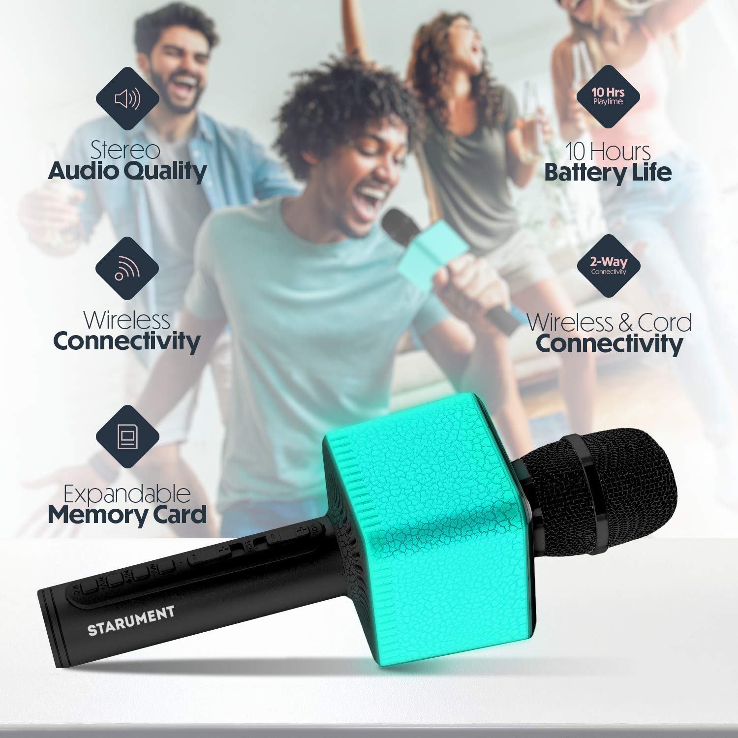 STARUMENT 3-in-1 Wireless Bluetooth Karaoke Microphone with LED Lights - Portable Singing Mic for Kids, Girls & Boys (Black) | Perfect for Home Karaoke, Birthday Parties & Family Gatherings