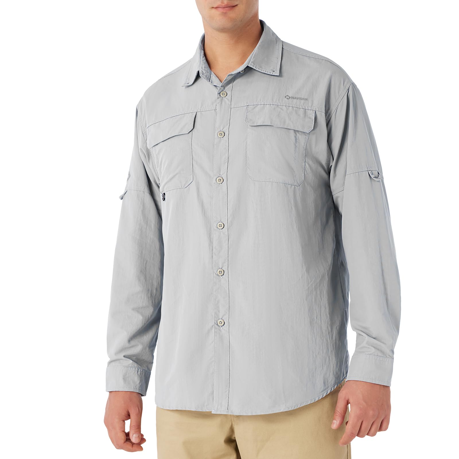 NAVISKIN UPF 50+ Men's Sun Protection Fishing Shirt - Long Sleeve UV Shirt for Fishing, Hiking, Travel & Camping - Lightweight Quick-Dry Outdoor Shirt for Sun Safety & Comfort