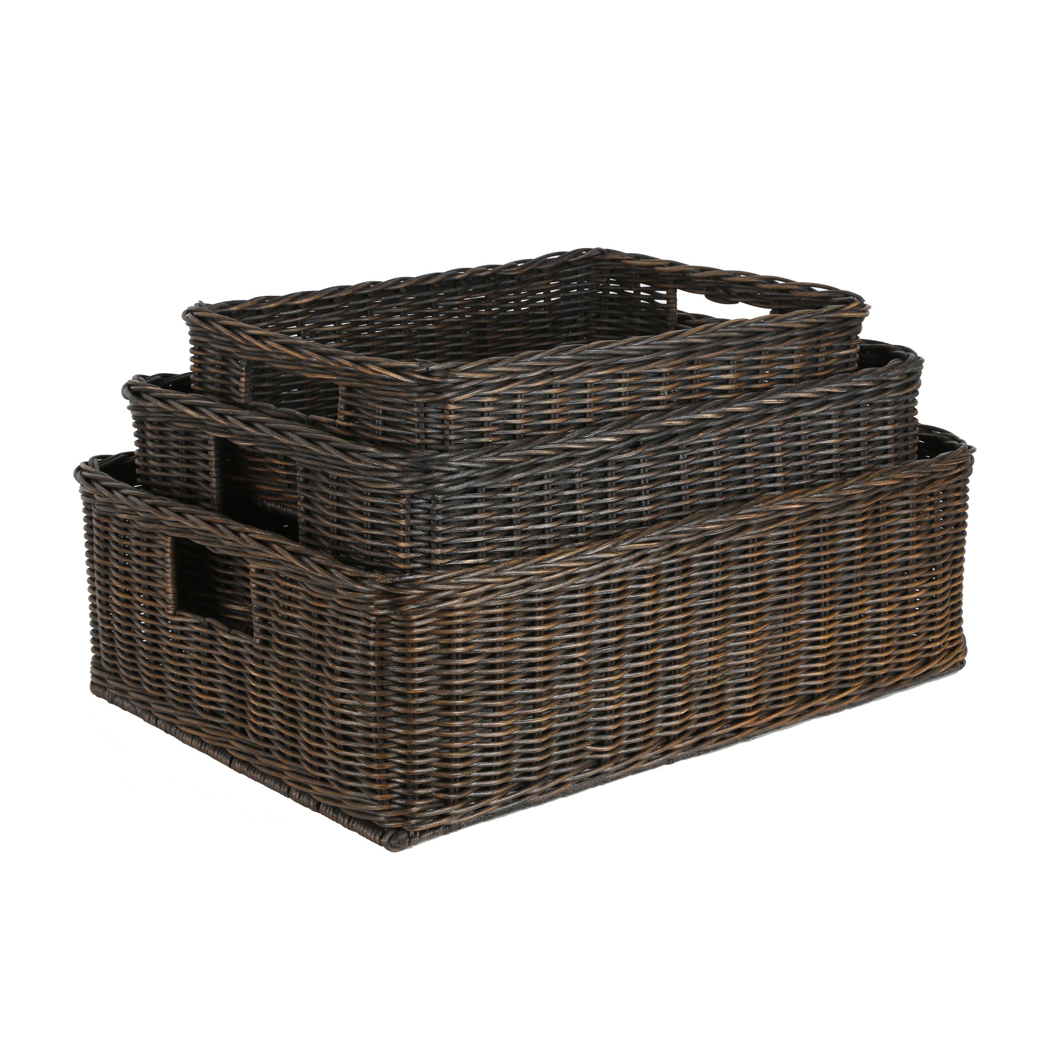 Large Wicker Storage Basket 22x16.5x7 Inches - Under Bed Organizer, Antique Walnut Brown - Perfect for Bedroom Closet, Laundry, Toys & Blanket Storage