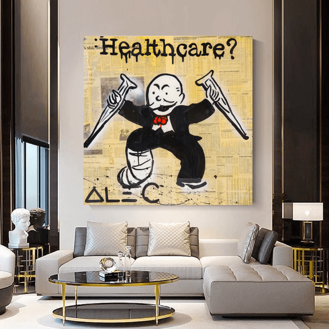 Alec Monopoly Healthcare Medical Newspaper Canvas Wall Art - Vintage Pop Art Decor for Living Room, Bedroom & Office