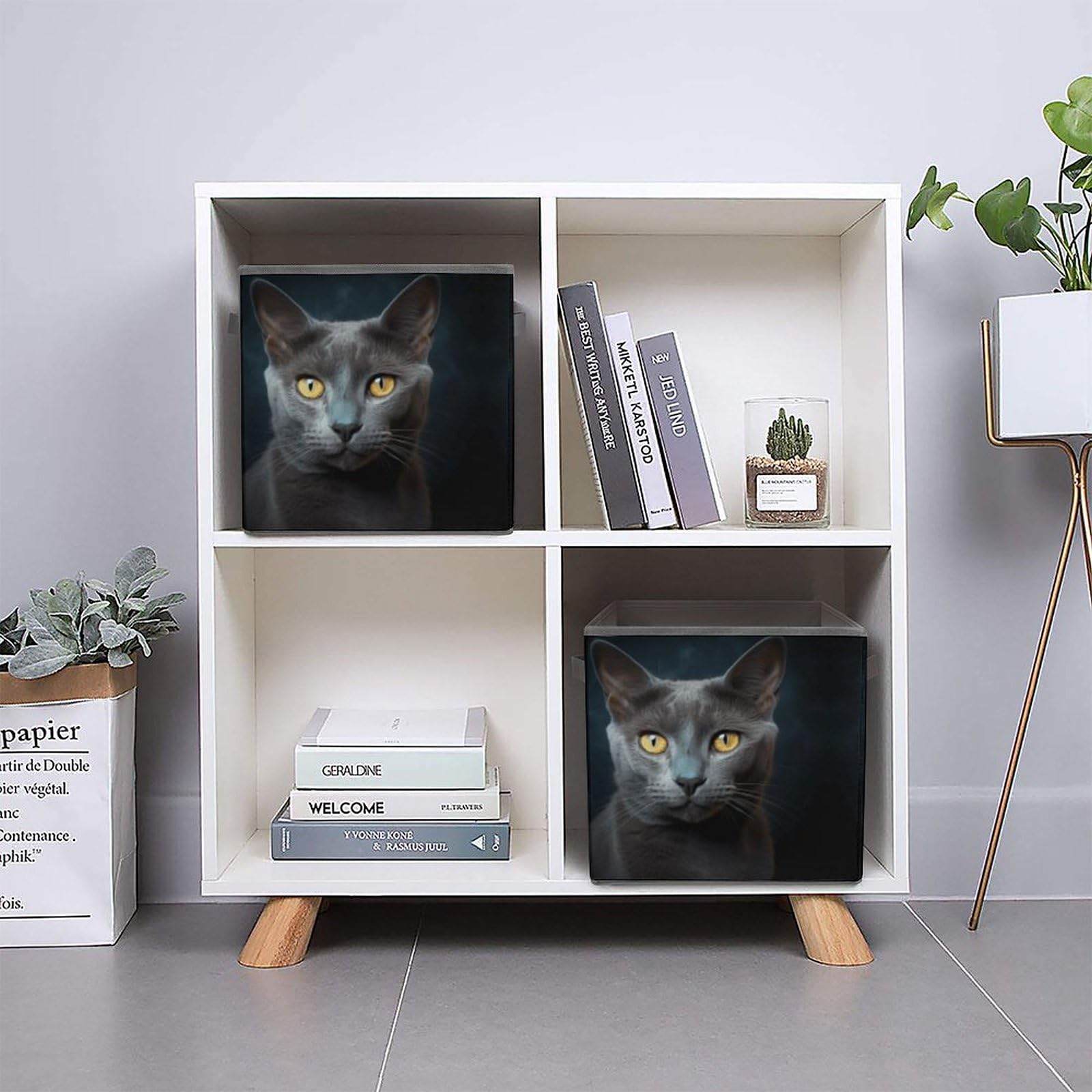 Foldable Storage Bins with Handles - Gray Cat Design Cube Organizer for Clothes, Cabinet & Shelf Organization | Perfect for Bedroom, Closet & Kids Room Storage Solutions