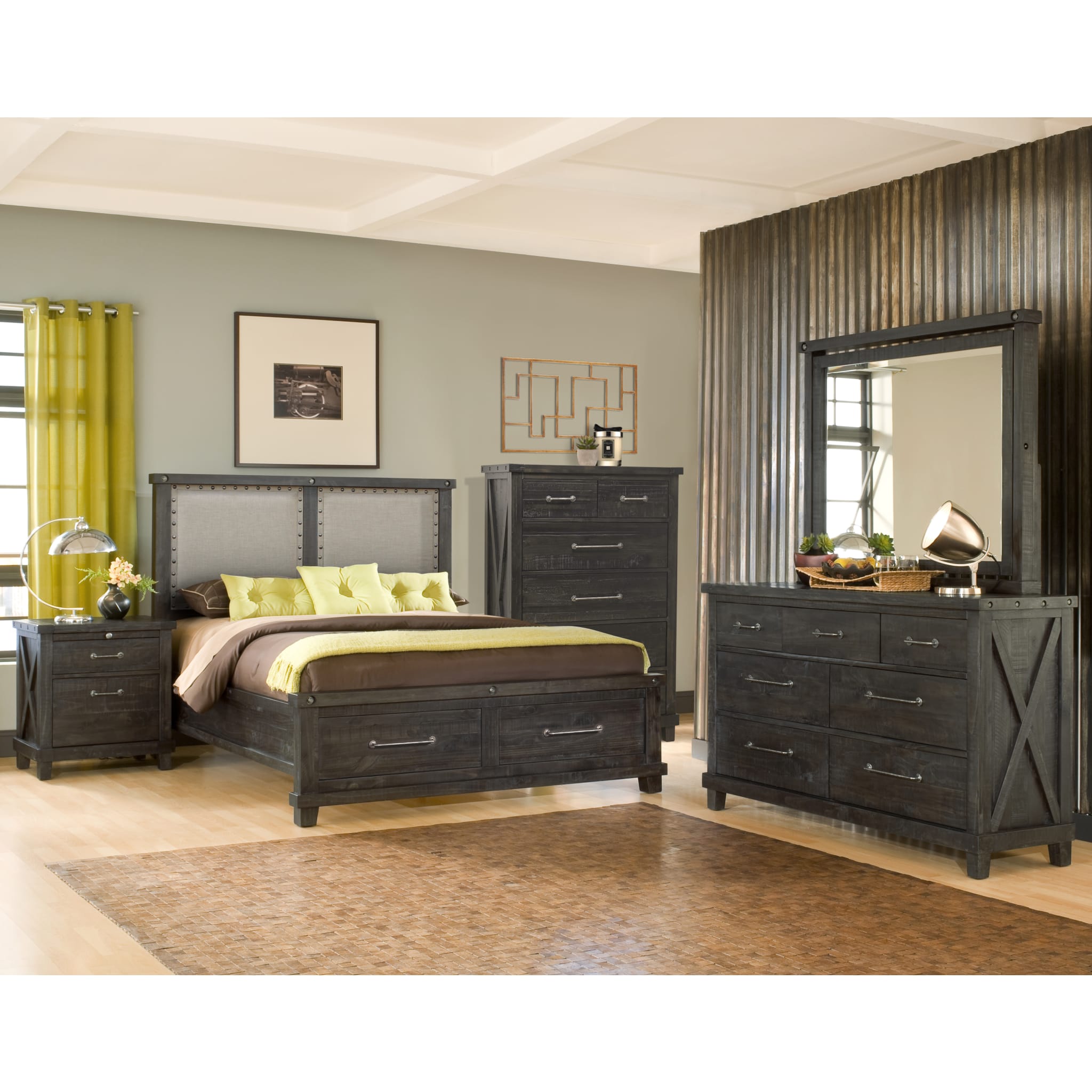 Yosemite Upholstered Footboard Storage Bed in Cafe Brown - Queen Size Platform Bed with Underbed Storage Drawers for Small Space Bedroom Furniture