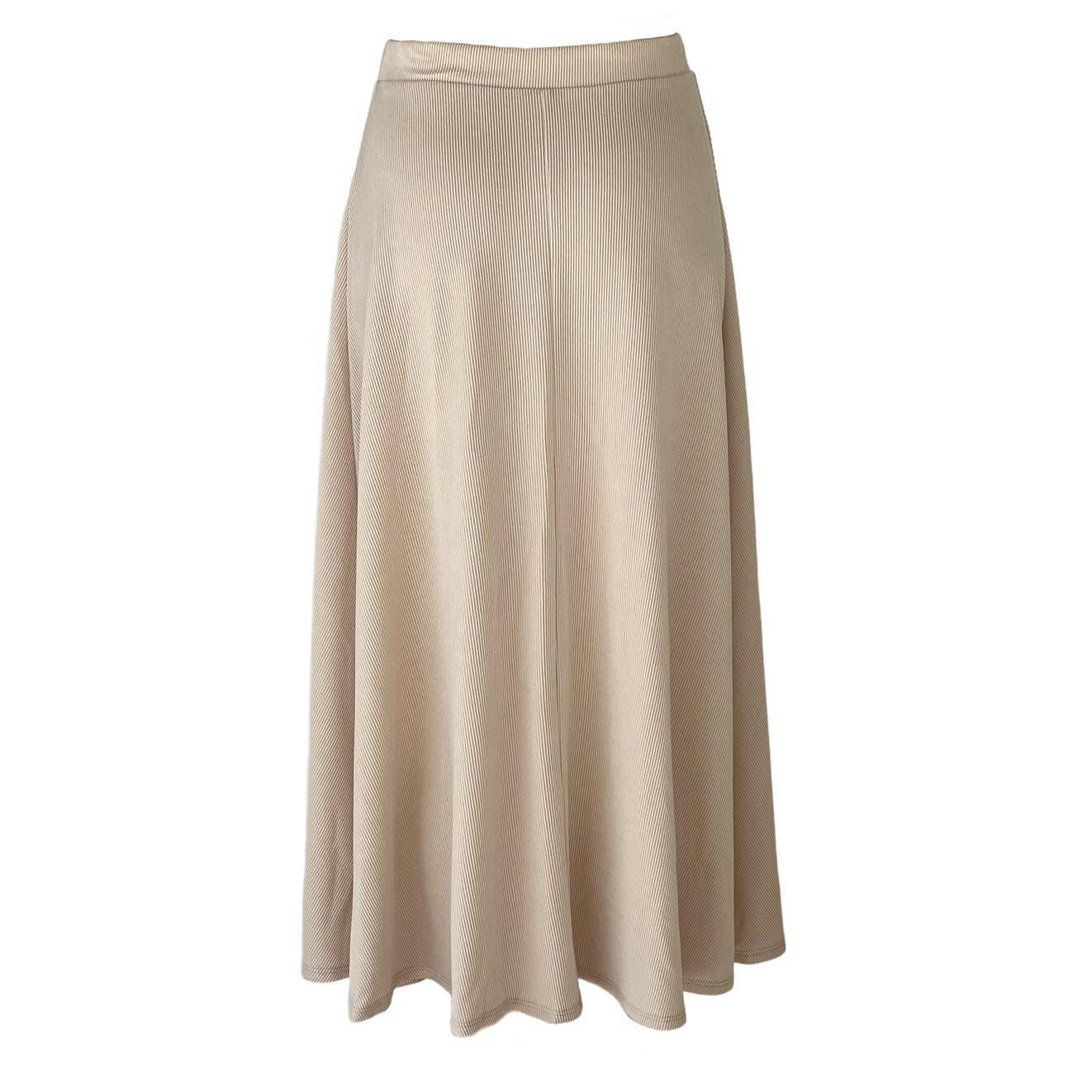 Latte Ribbed Maxi Flared Skirt for Women - Stretchy High Waist A-Line Long Skirt - Boho Chic Casual & Party Outfit for Summer, Fall, Beach Vacations
