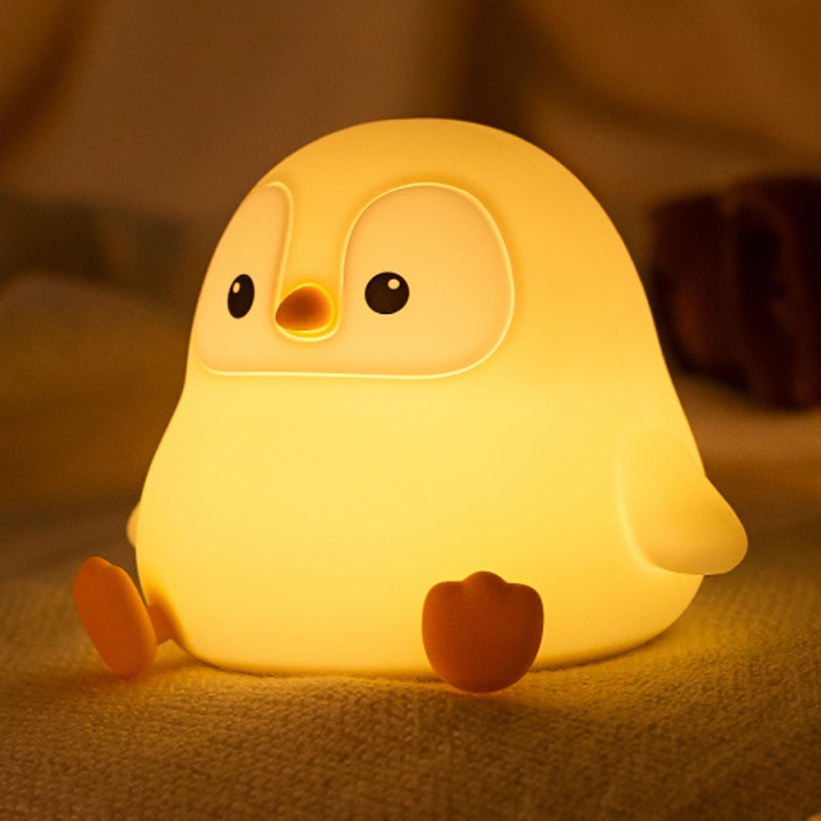 ATSUI Penguin Night Light - LED Squishy Animal Night Lamp with 2-Level Dimmable Brightness, Food Grade Silicone Safe for Kids | Cute Nursery Nightlight for Baby Room, Desk Decor & Funny Gift for Boys Girls | Perfect for Bedtime, Reading Nook & White Elephant Gifts