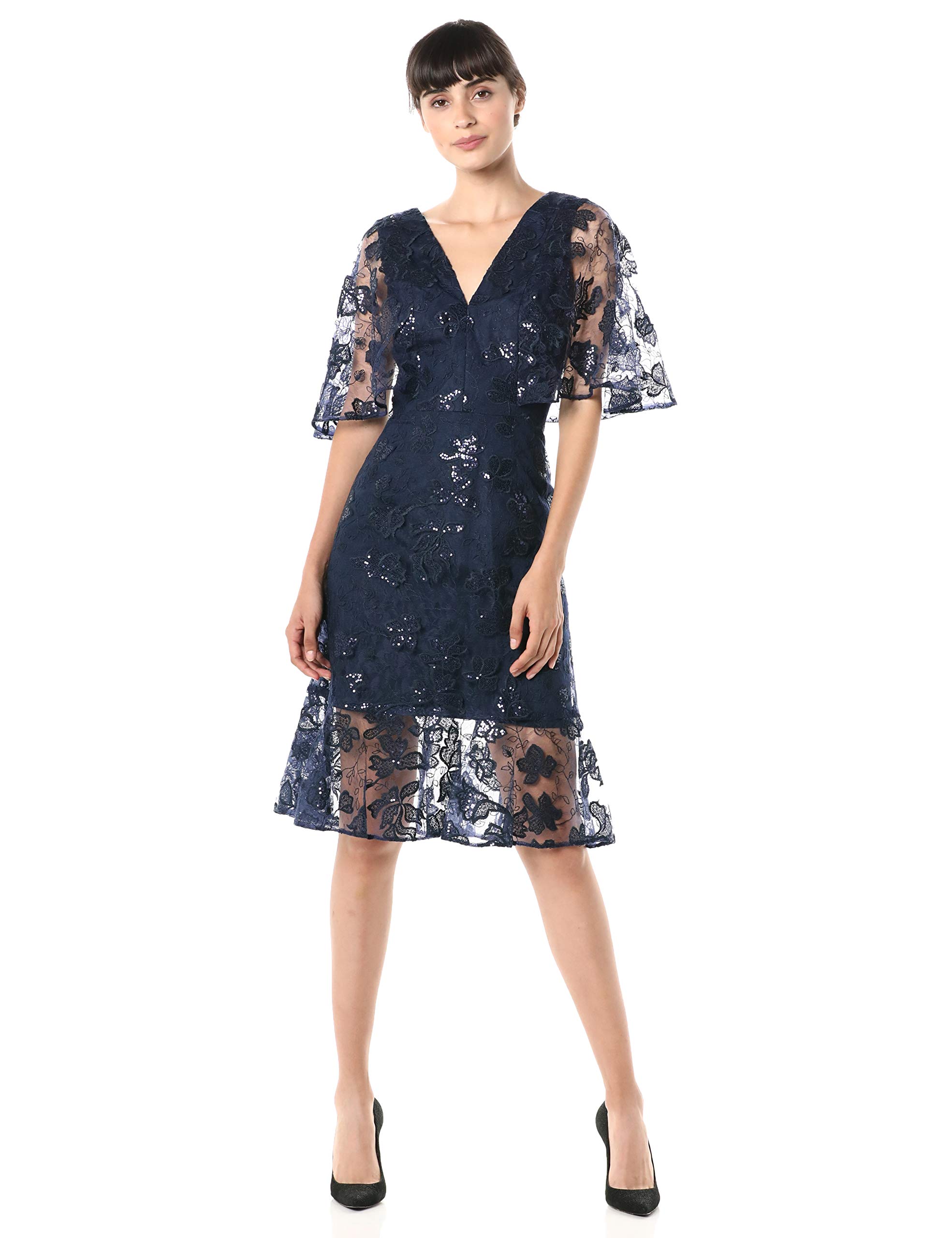 Dress the Population Women's Roseanna Floral Print Wrap Dress - Elegant V-Neck Midi Dress for Wedding Guest & Cocktail Party | Perfect for Summer Events, Date Night & Office Wear