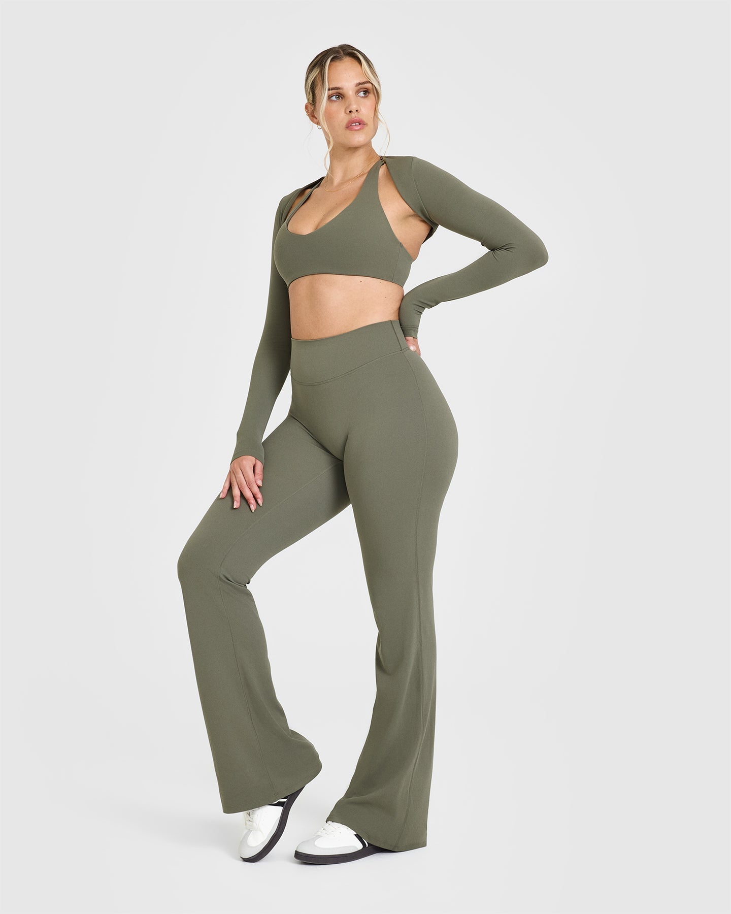 SoftMotion™ Flared Yoga Pants for Women - Stretchy High-Waisted Leggings in Alpine Green | Perfect for Yoga, Pilates & Lounge Wear