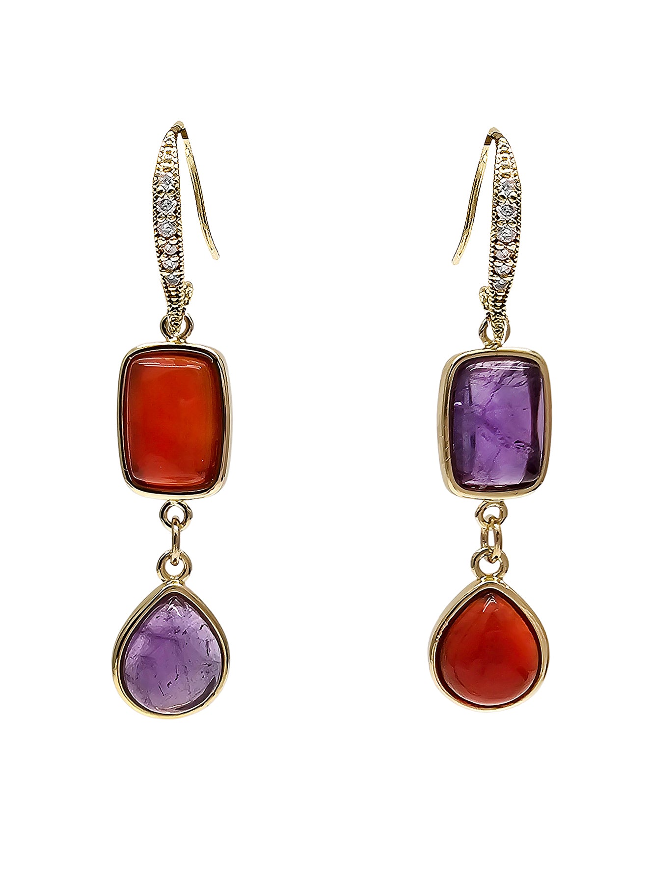 Red Agate & Purple Amethyst Dangle Earrings for Women | Elegant Handmade Gemstone Jewelry | Perfect for Parties, Weddings & Special Occasions