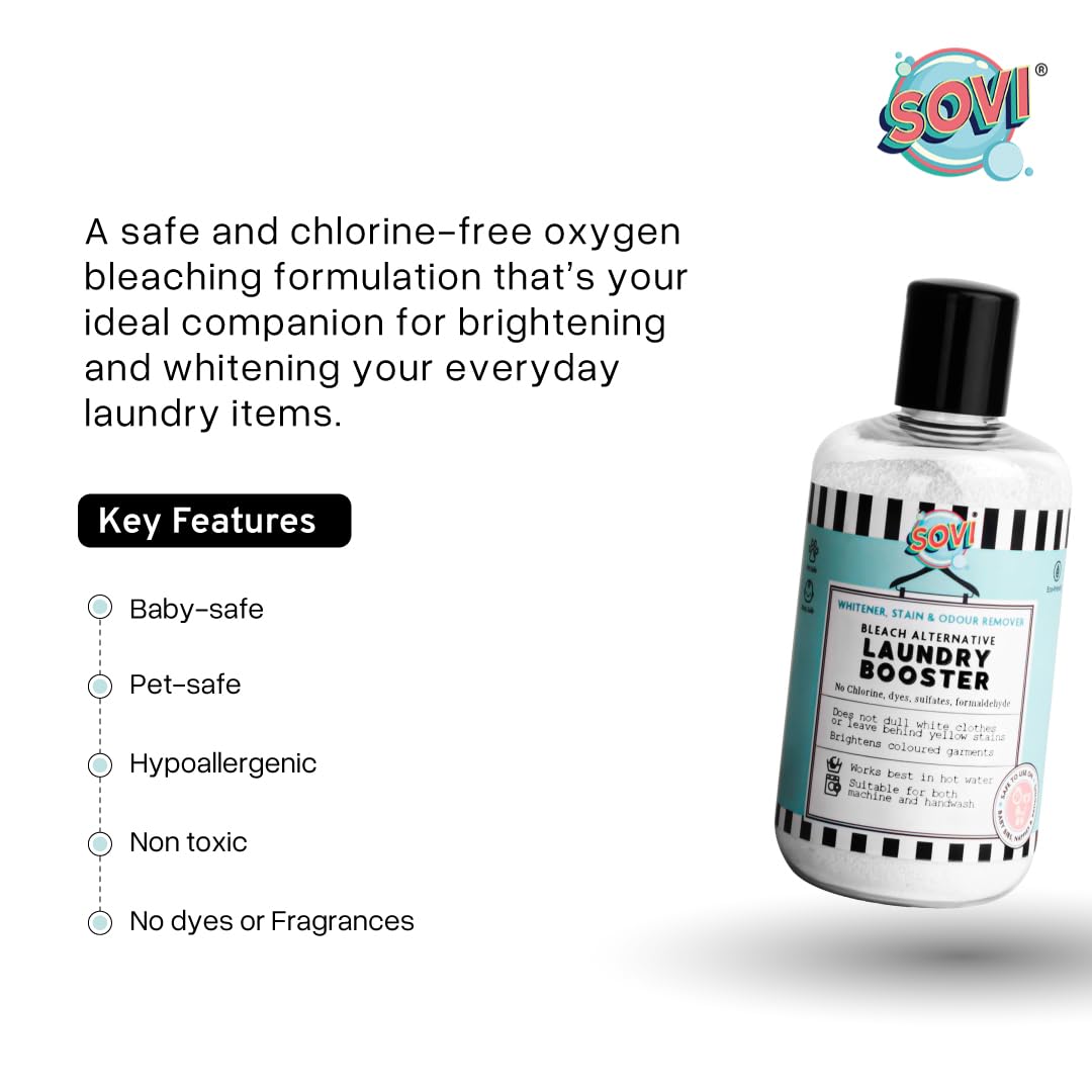 SOVI Fabric Stain Remover & Laundry Booster 300g - Oxygen Bleach Whitener for White Clothes | Odor Eliminator | Gentle Fabric Care | Perfect for Laundry, Home Cleaning & Stain Removal