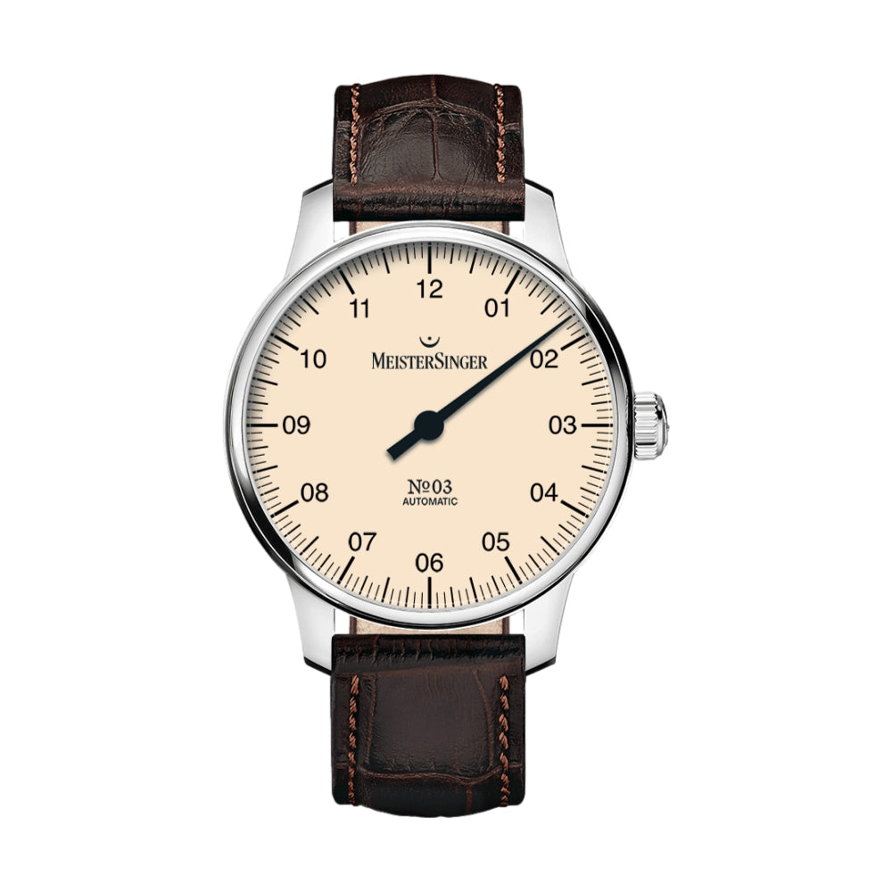 N°03 Ivory Dial 38mm Watch with Brown Crocodile Print Leather Strap - Perfect for Casual Wear, Business Attire & Special Occasions