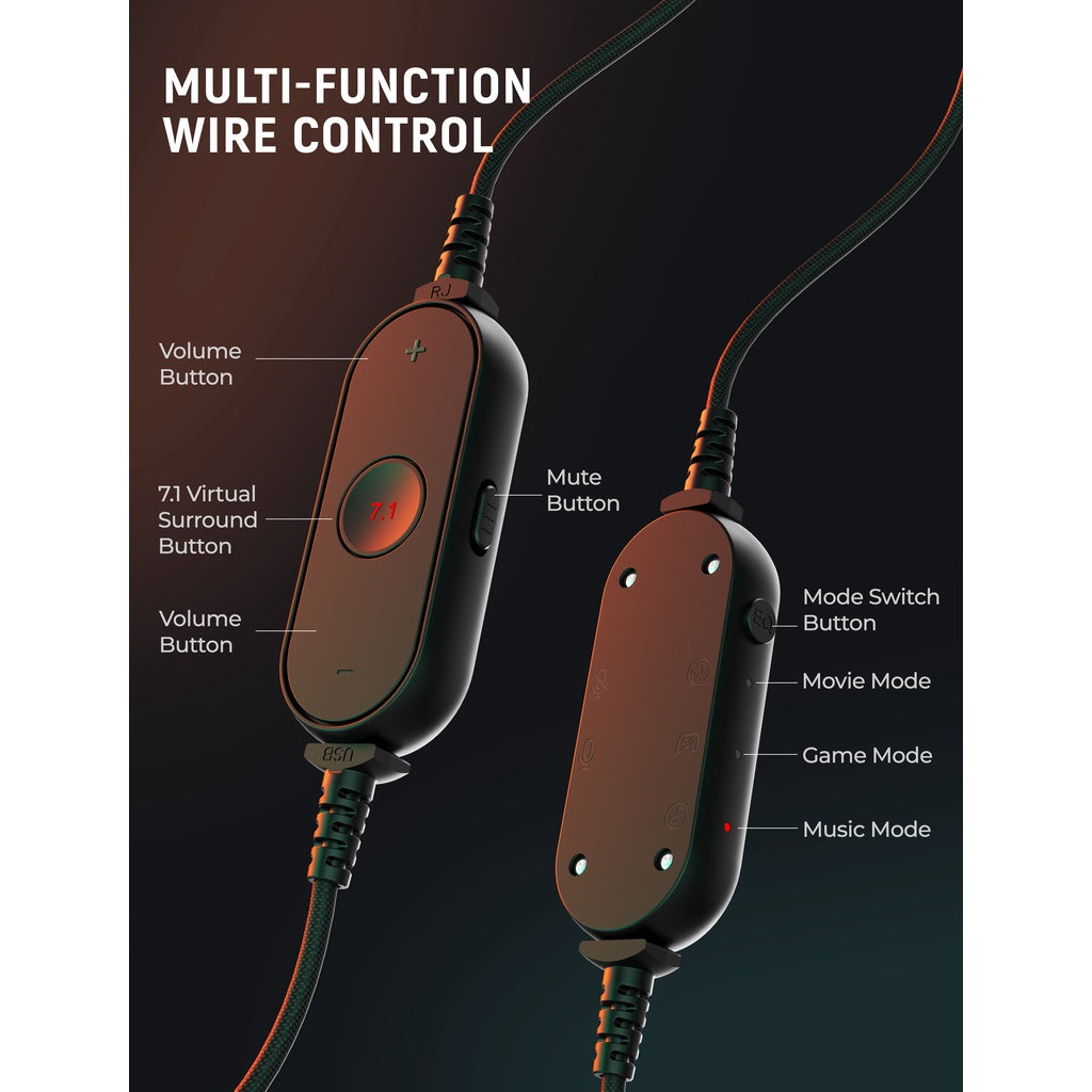 FIFINE H6 USB Gaming Headset - 7.1 Surround Sound, 24 Bit Audio, RGB Lighting, Detachable Mic & In-Line Controls (320g) - Perfect for PC Gaming, Streaming & Online Meetings