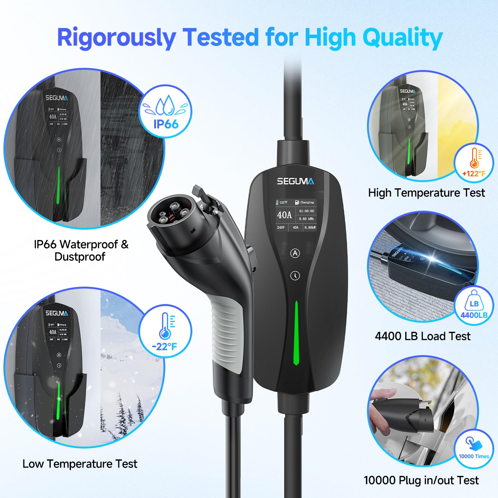 40Amp Level 2 EV Charger - 240V 9.6kW Portable Electric Car Charger with 25FT Cable & NEMA 14-50 Plug | Adjustable Current & Timing Delay | J1772 Compatible for BEVs/PHEVs | Perfect for Home & Road Trip Charging