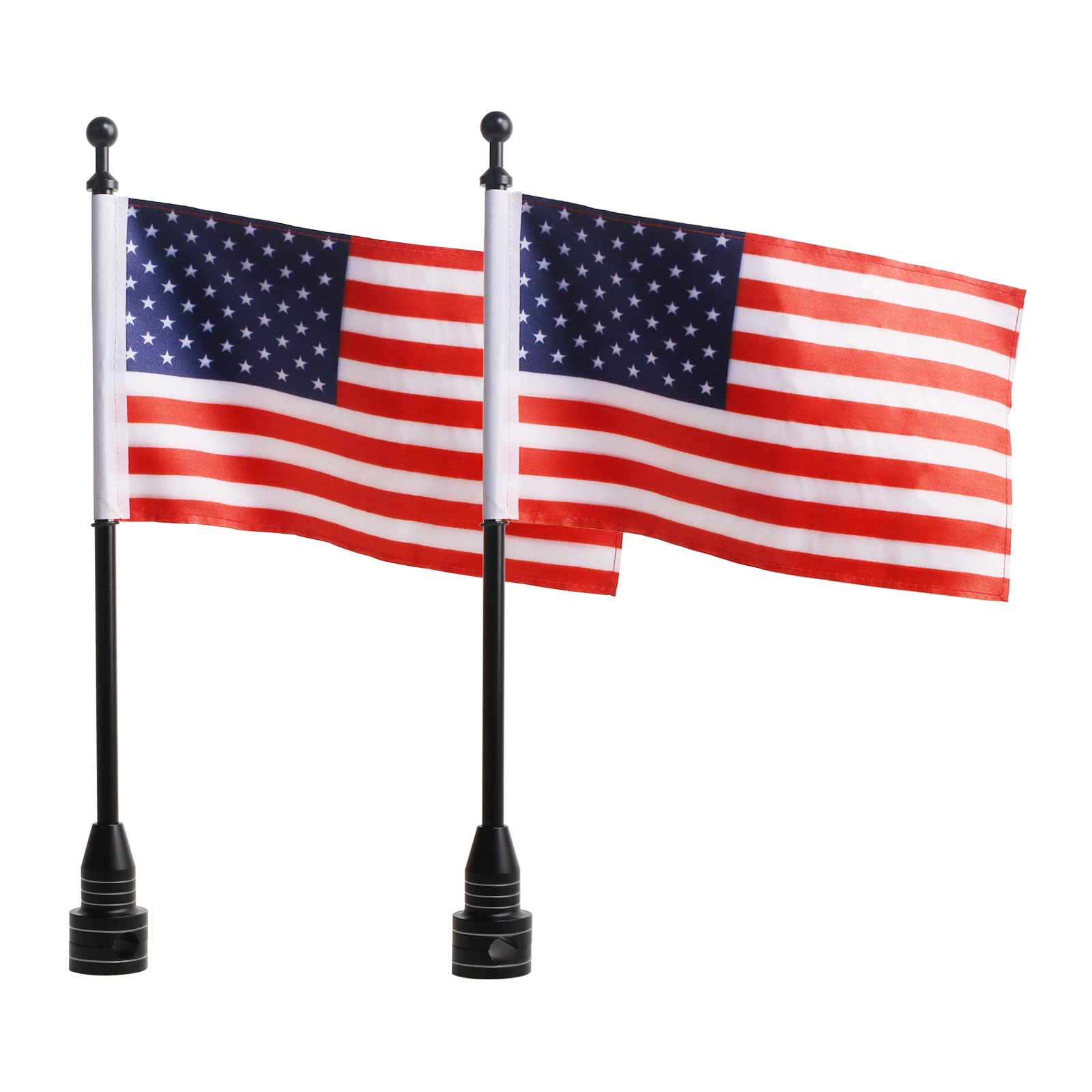 2 Pcs Motorcycle American Flag Kit - Red Line US Flags with Adjustable Flagpole Mounts for Harley Davidson, Honda Goldwing, CB, VTX, CBR & Yamaha Bikes (Fits 1/2