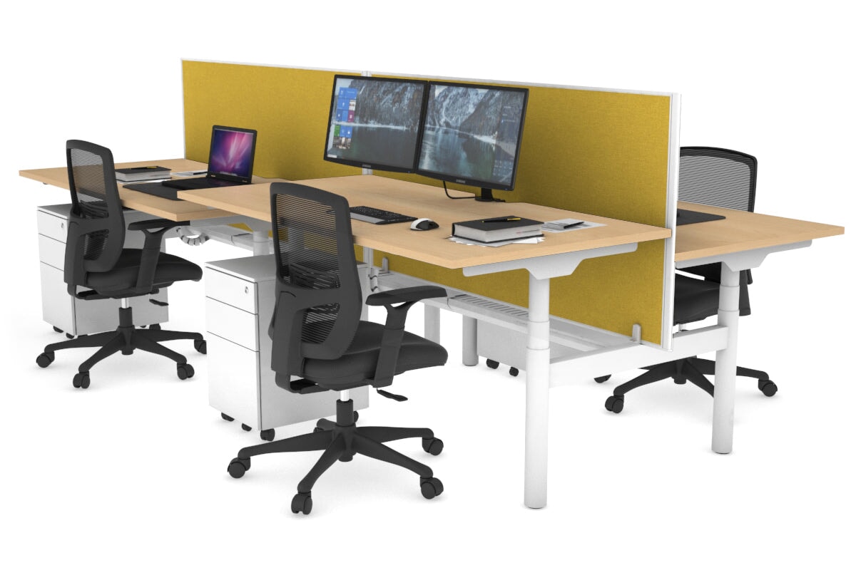 Flexi Premium Height Adjustable 4-Person H Bench Workstation - White Frame [1200L x 800W with Cable Management] - Ideal for Office, Coworking Spaces & Collaborative Work Environments