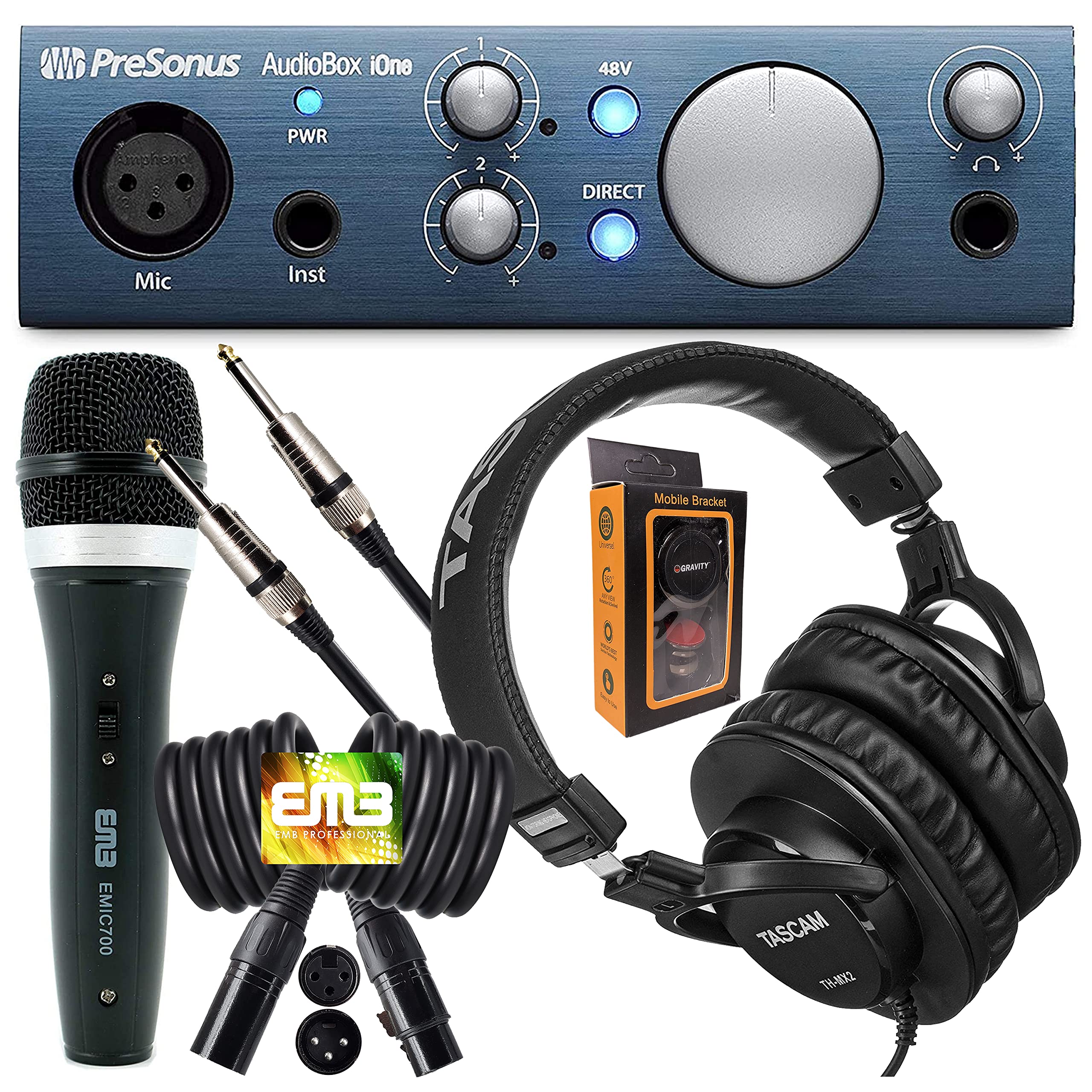 PreSonus AudioBox iOne 2x2 USB Audio Interface with Studio One Artist & Ableton Live Lite DAW Software - Complete Recording Bundle with EMB Cable & Mic - Perfect for Home Studio, Podcasting & Music Production