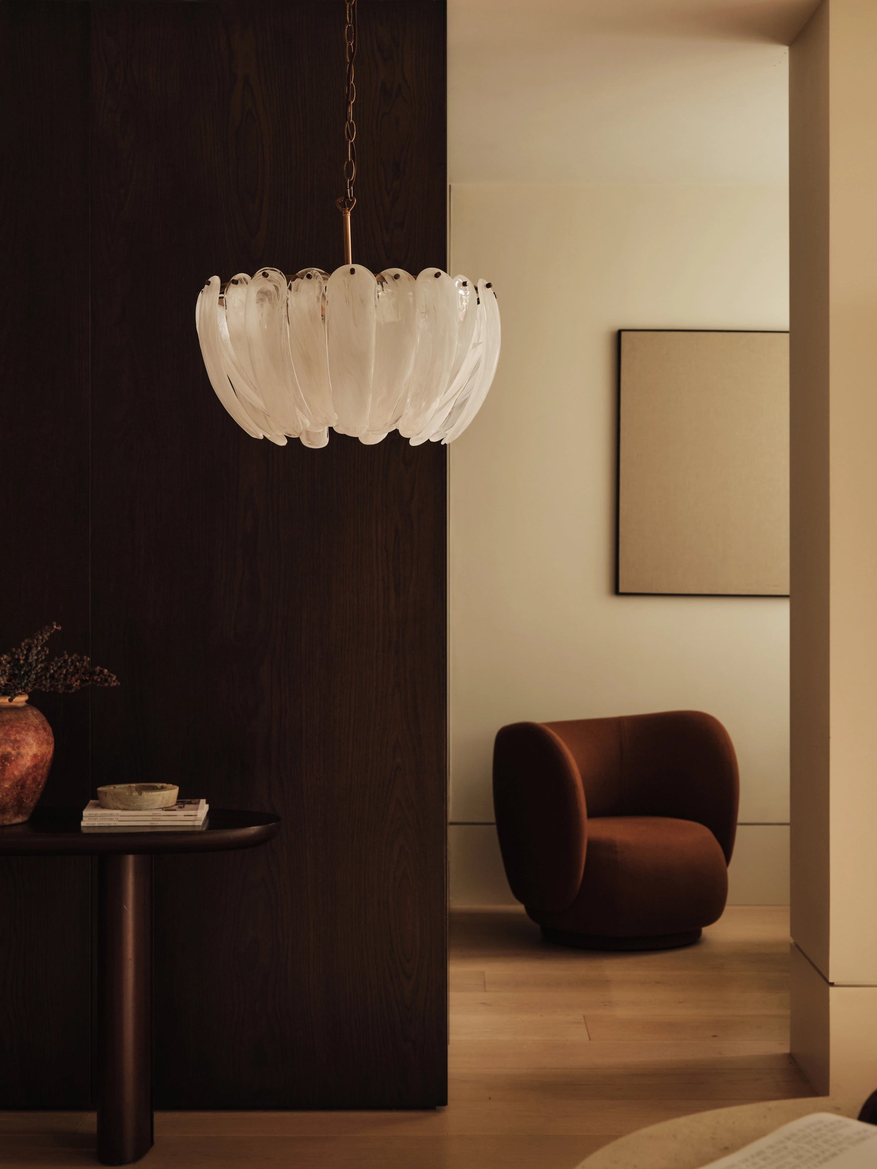 Astera 4-Light Alabaster Curved Glass Chandelier - Elegant Dining Room & Entryway Lighting Fixture