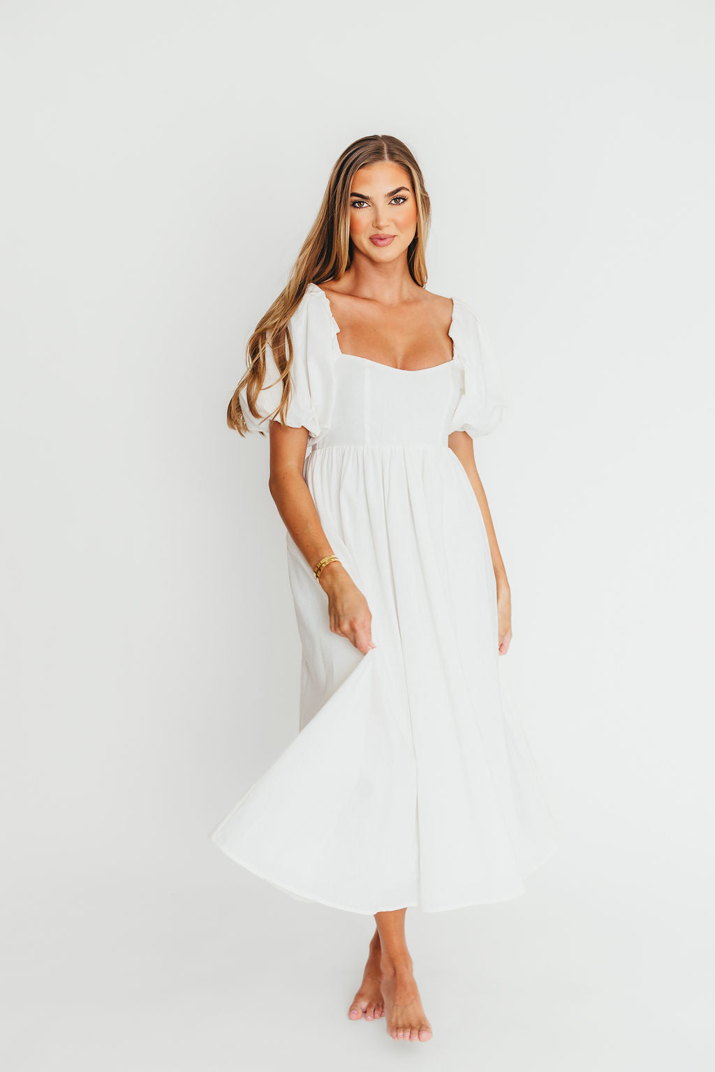 Hamilton Midi Dress in Off White - Bump Friendly Maternity Dress (Sizes S-2XL) | Perfect for Pregnancy, Baby Showers & Special Occasions
