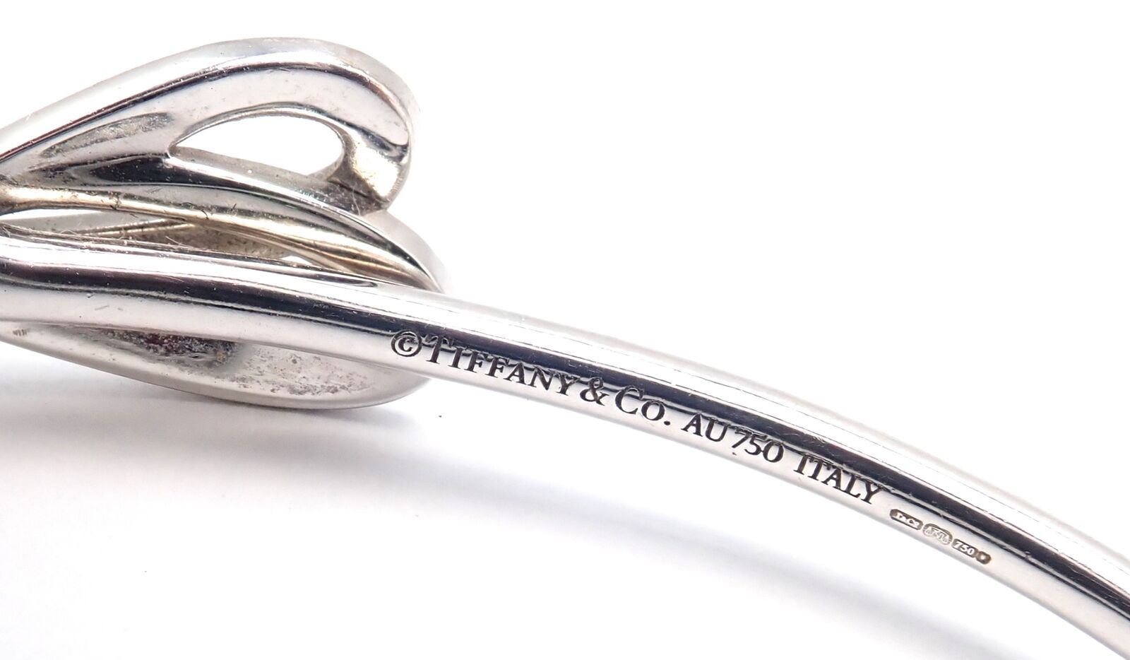 Authentic Tiffany & Co 18K White Gold Diamond Bow Ribbon Bangle Cuff Bracelet - Elegant Jewelry Gift for Women, Perfect for Weddings, Anniversaries & Special Occasions