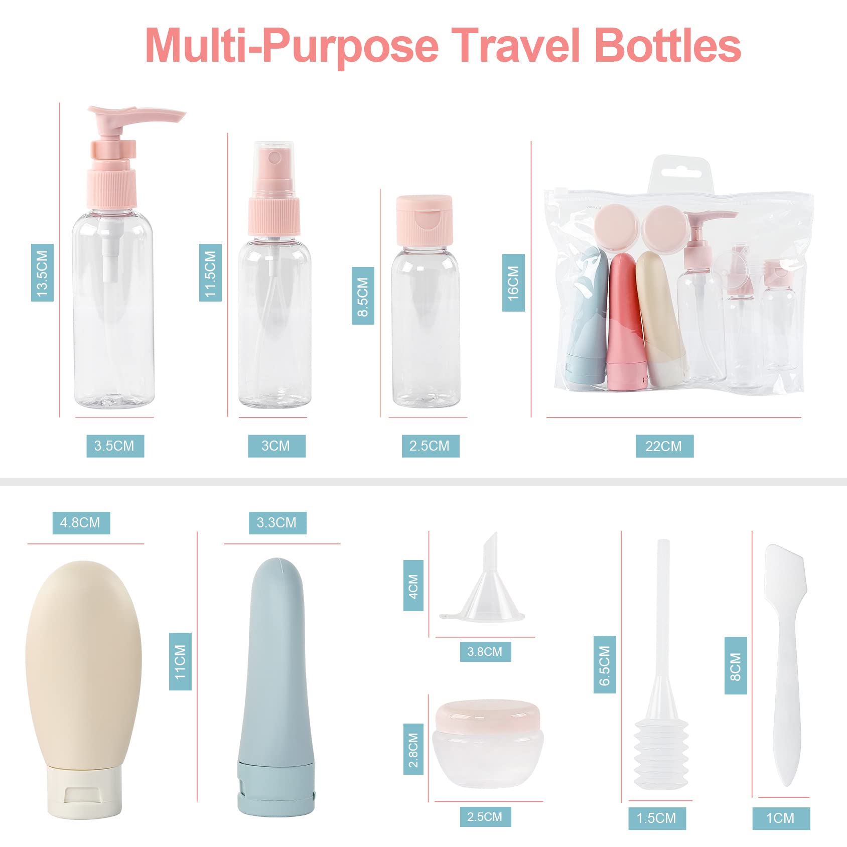 TSA Approved Leakproof Travel Bottles Kit - Refillable Travel Size Containers for Shampoo, Conditioner & Skincare | Airplane Carry-On Essentials | Perfect for Flights, Vacations & Gym Use