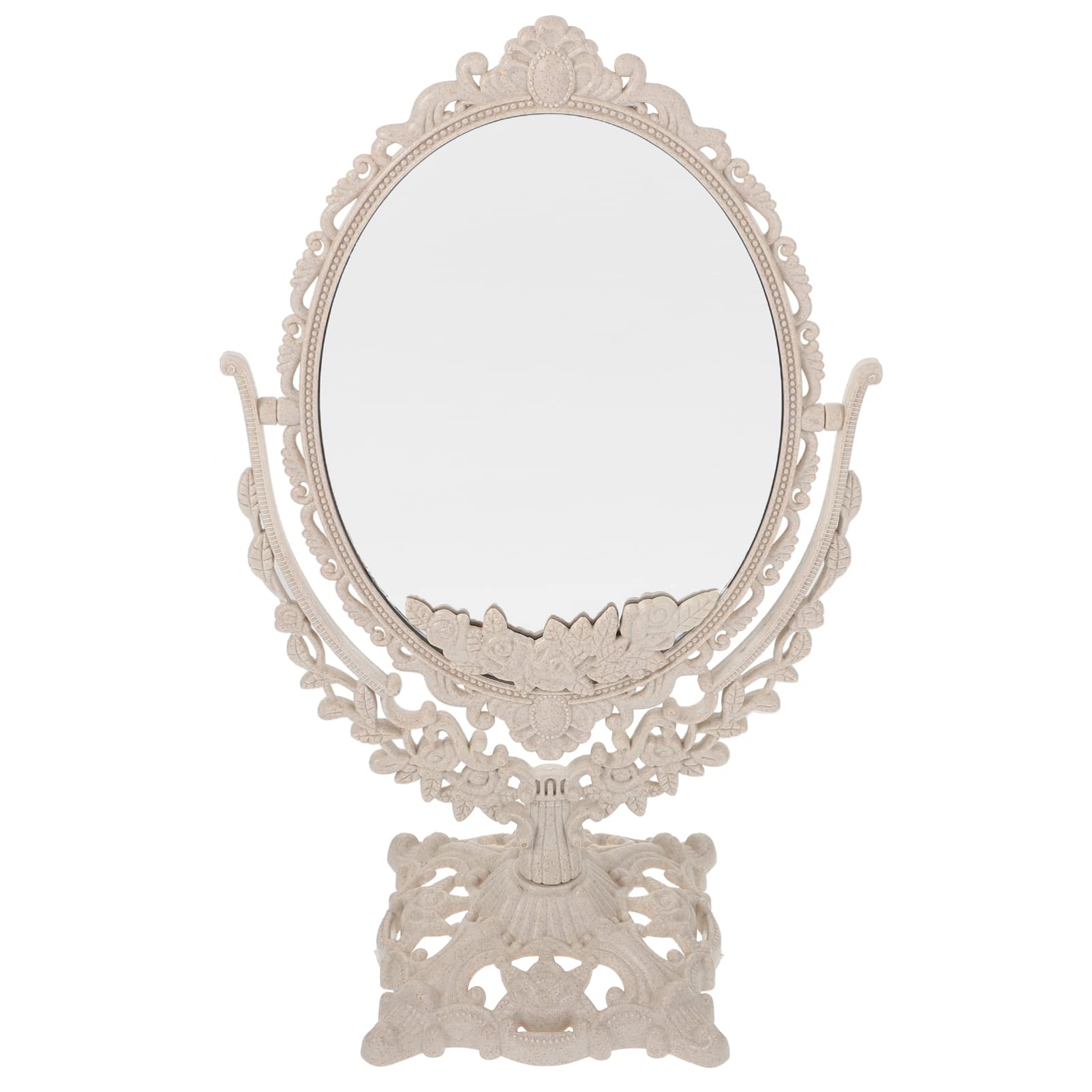 FOMIYES Double Sided Makeup Mirror - 360° Rotating Vanity Mirror with Stand, Retro Pattern Desktop Dressing Mirror for Bedroom & Travel (12.6x7.5 Inch) | Perfect for Home Decor, Makeup Application, and Portable Beauty Essentials