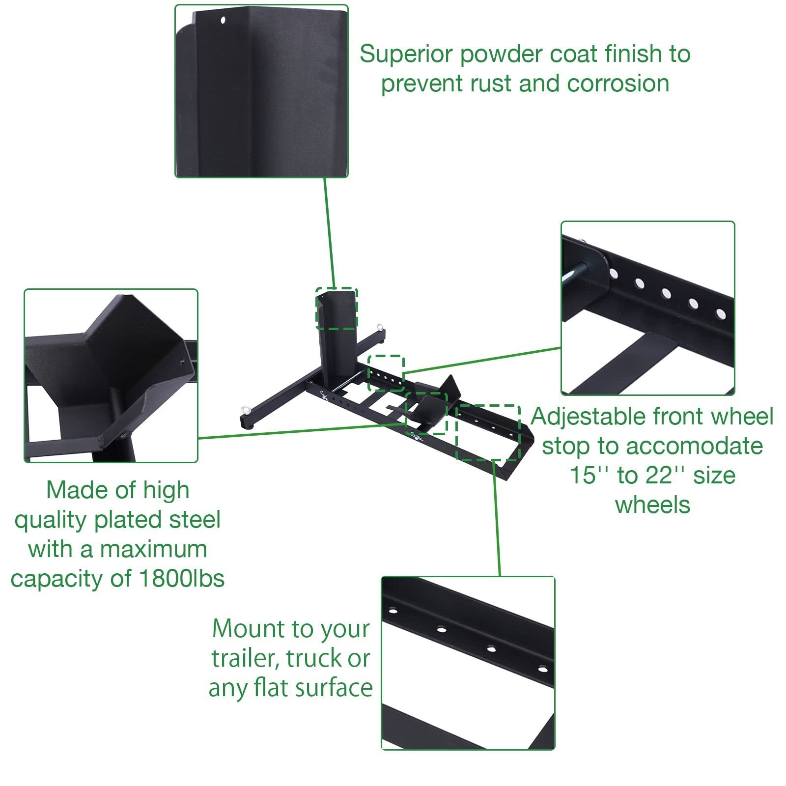 Heavy Duty Adjustable Motorcycle Wheel Chock Stand - 1800 Lbs Weight Capacity, Universal Fit for Dirt Bikes, Cruisers & Sport Bikes (Black) - Perfect for Garage Storage, Transport & Maintenance