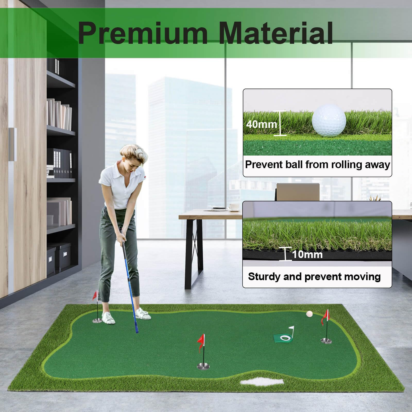 Premium Golf Putting Green Mat - Professional Training Mat with Putter, Removable Golf Cup & Slope Pad | Indoor/Outdoor Practice | Perfect for Home, Office & Backyard Training
