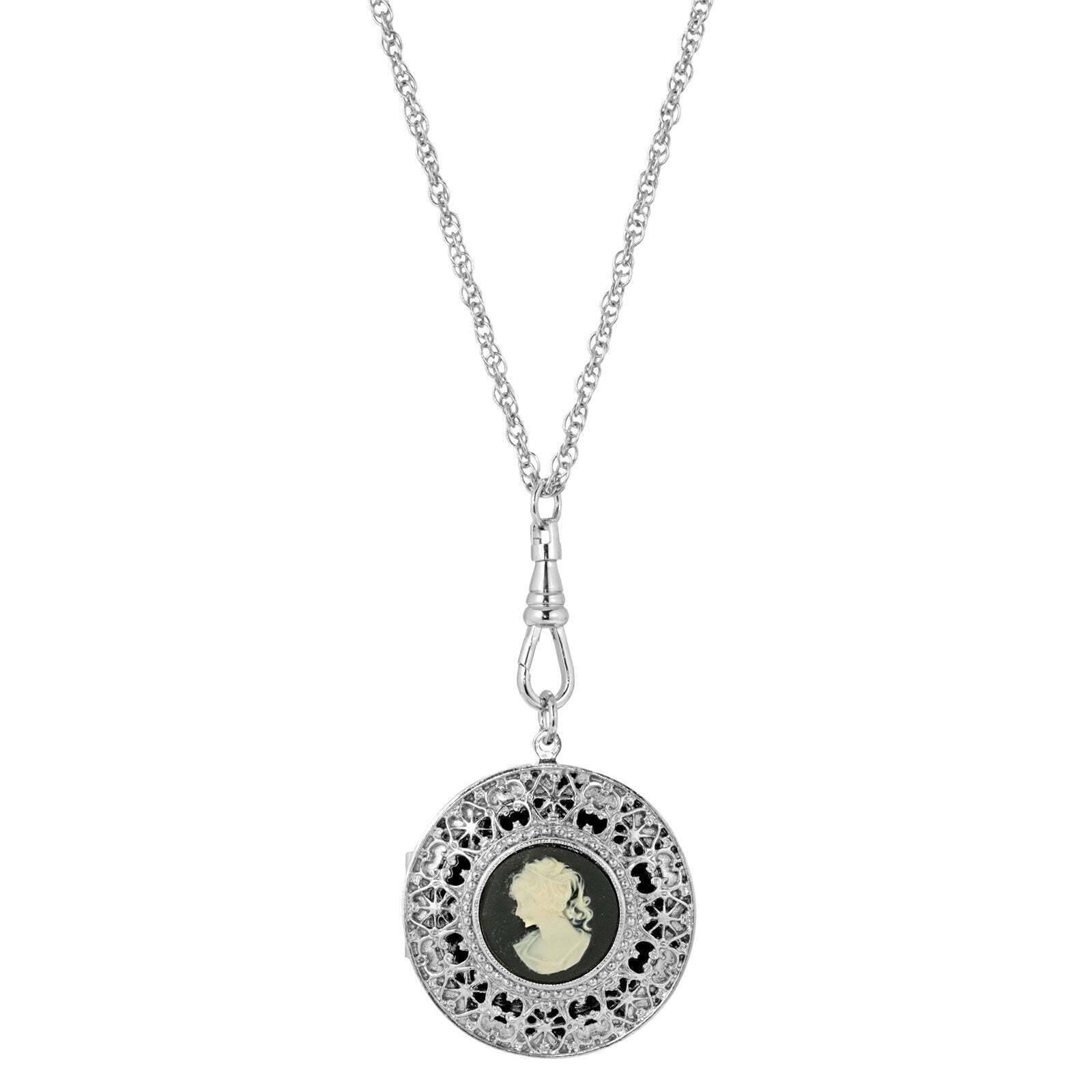 1928 Vintage Cameo Locket Necklace - Round Ornate Filigree Pendant with 30