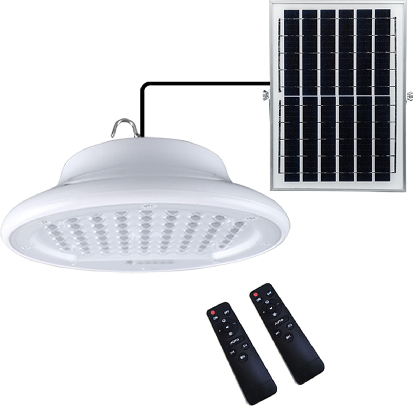 HULPPRE 96-LED Solar Shed Light with 2 Remotes - Bright White Indoor/Outdoor Lighting for Barn, Chicken Coop, Workshop, Ceiling & Patio - IP65 Waterproof for Garden, Yard, Gazebo - Day & Night Use
