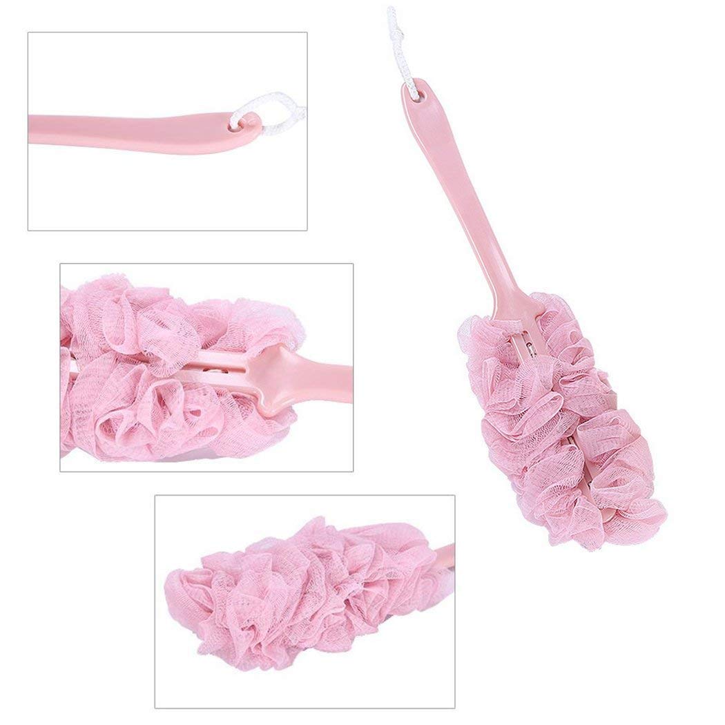BlueFinger Loofah Back Scrubber with Long Handle - Soft Nylon Mesh Shower Brush for Deep Cleansing, Exfoliating Bath Sponge for Women & Men (Color May Vary) - Perfect for Hard-to-Reach Areas & Relaxing Shower Experience