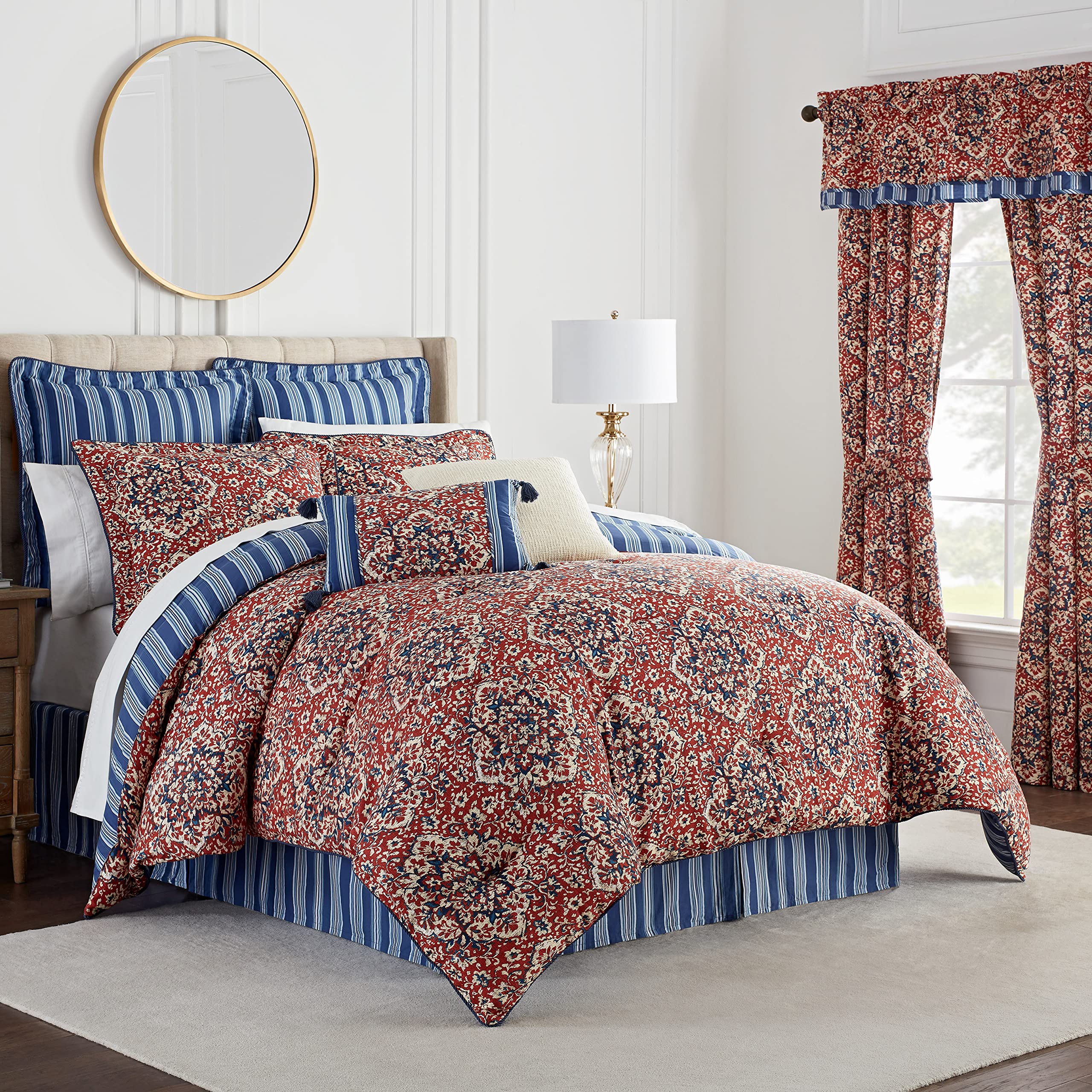 Waverly Tabriz Reversible Medallion 4-Piece King Size Comforter Set in Laquer Finish - Luxurious Bedding for Master Bedrooms & Guest Rooms
