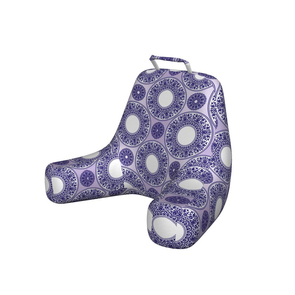 Ambesonne Oriental Reading Pillow Cover - XL Soft Fabric Monochrome Floral Round Design in Violet Tones, Unstuffed Bed Rest Case (Lavender Indigo) - Perfect for Reading, Lounging & Home Decor