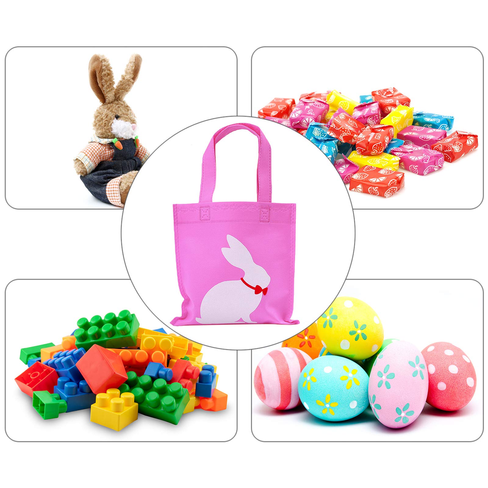 Elcoho 30-Piece Easter Bunny Treat Bags - 8x8 Inch Non-Woven Reusable Goodie Bags with Handles for Easter Party Favors, Egg Hunts & Spring Celebrations
