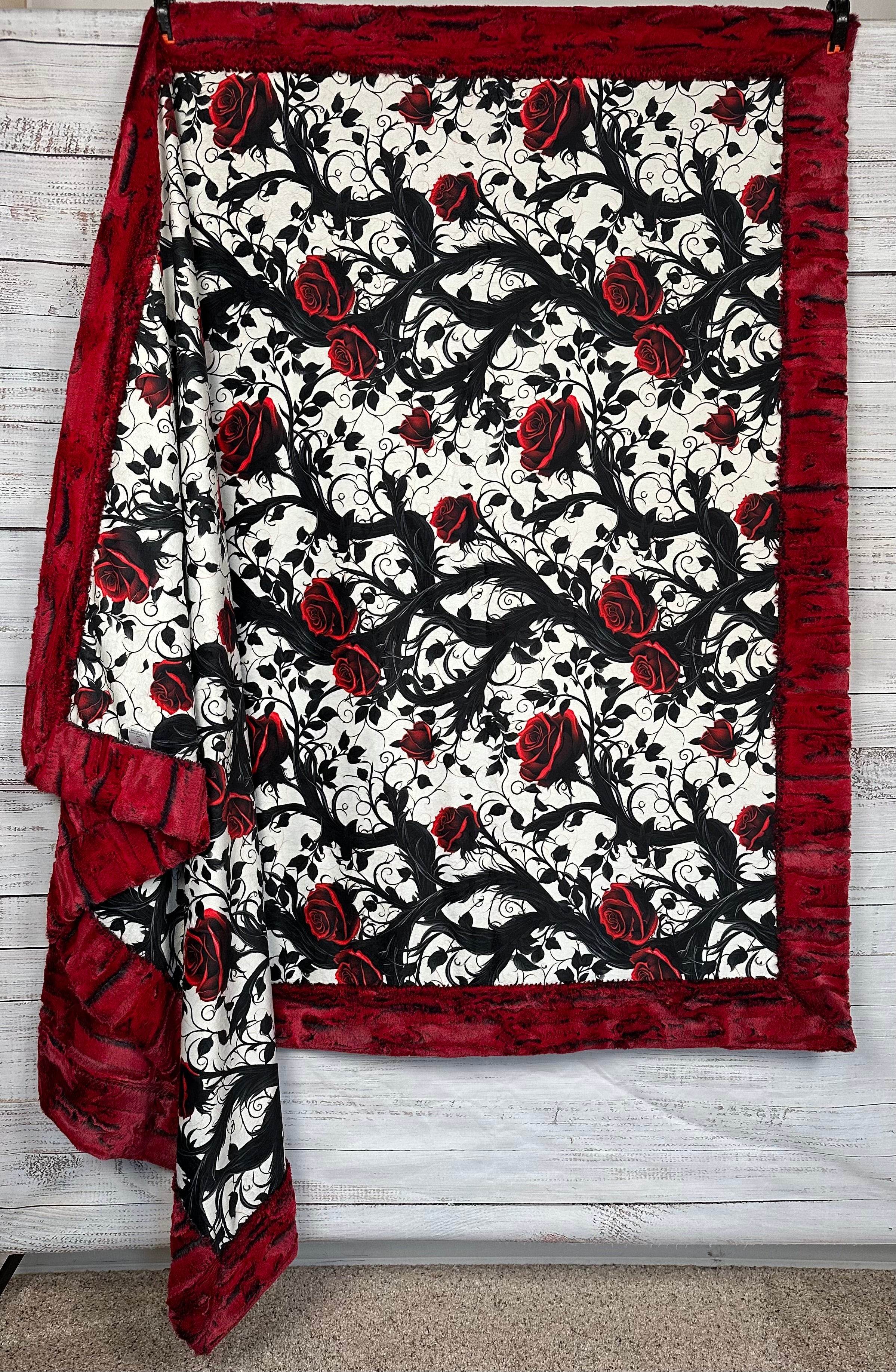 Gothic Red Roses on Cardinal Luxe Large 54x79 Minky Blanket - Soft Plush Throw for Bed, Couch & Home Decor - Perfect for Gothic Style Bedroom, Living Room & Gift Giving