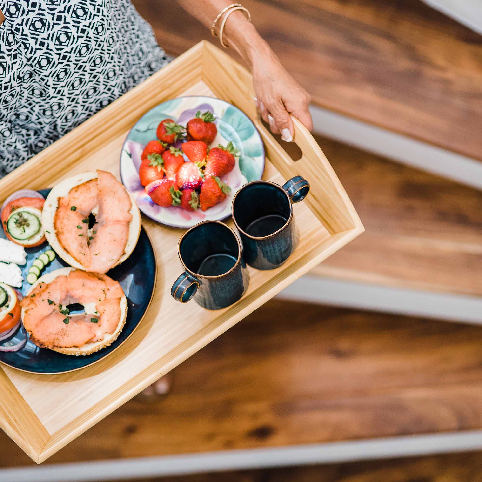 Butler's Serving Tray with Handles - 23 x 15 x 3 Inches - Elegant Wooden Serving Platter for Dining, Breakfast in Bed, Tea Parties & Entertaining Guests